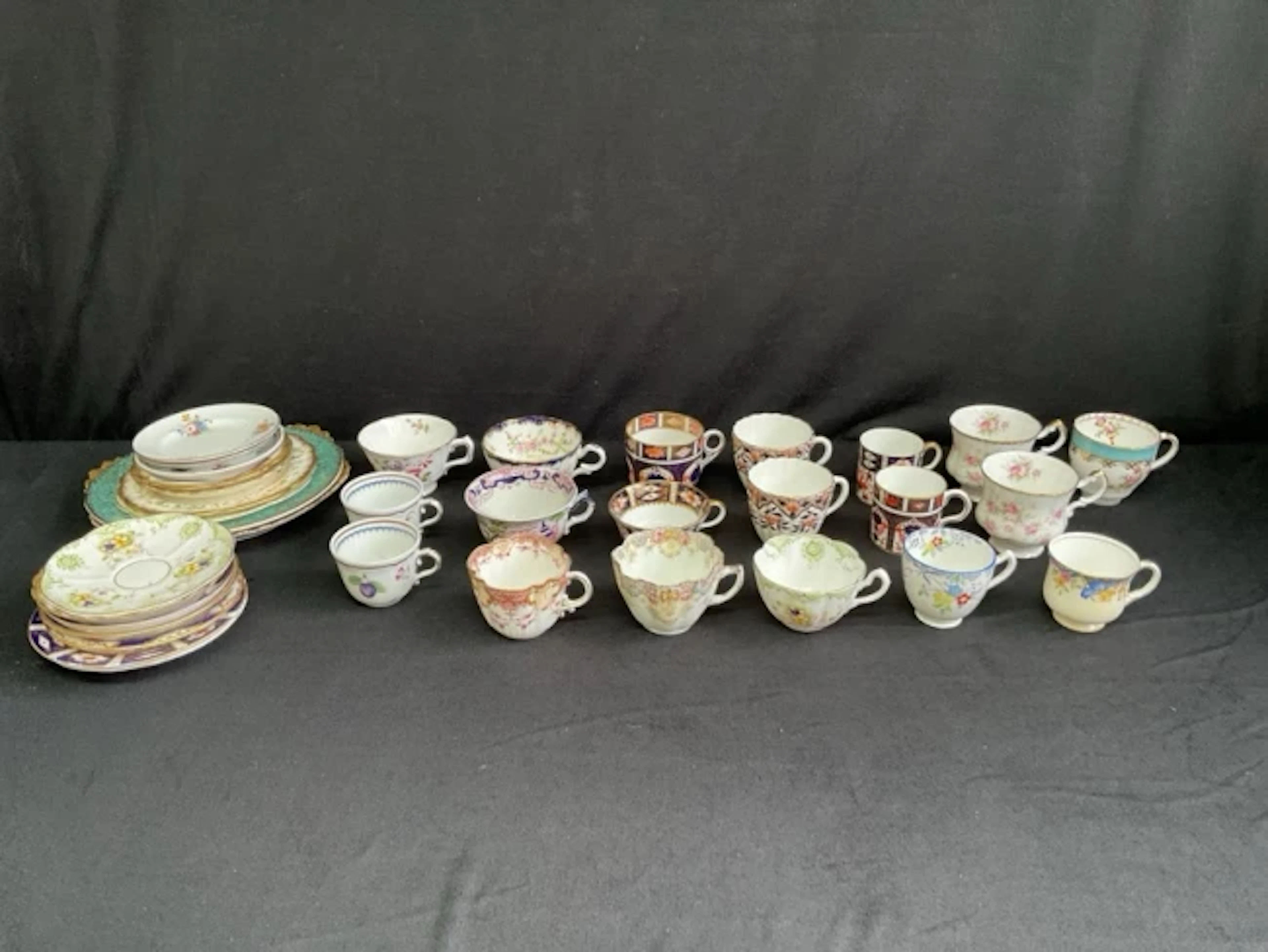 Miscellaneous porcelain cups, saucers and plates including Royal Crown