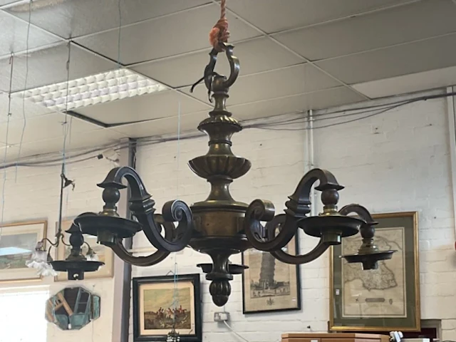 A William & Mary style gilt brass chandelier with a gadrooned knopped