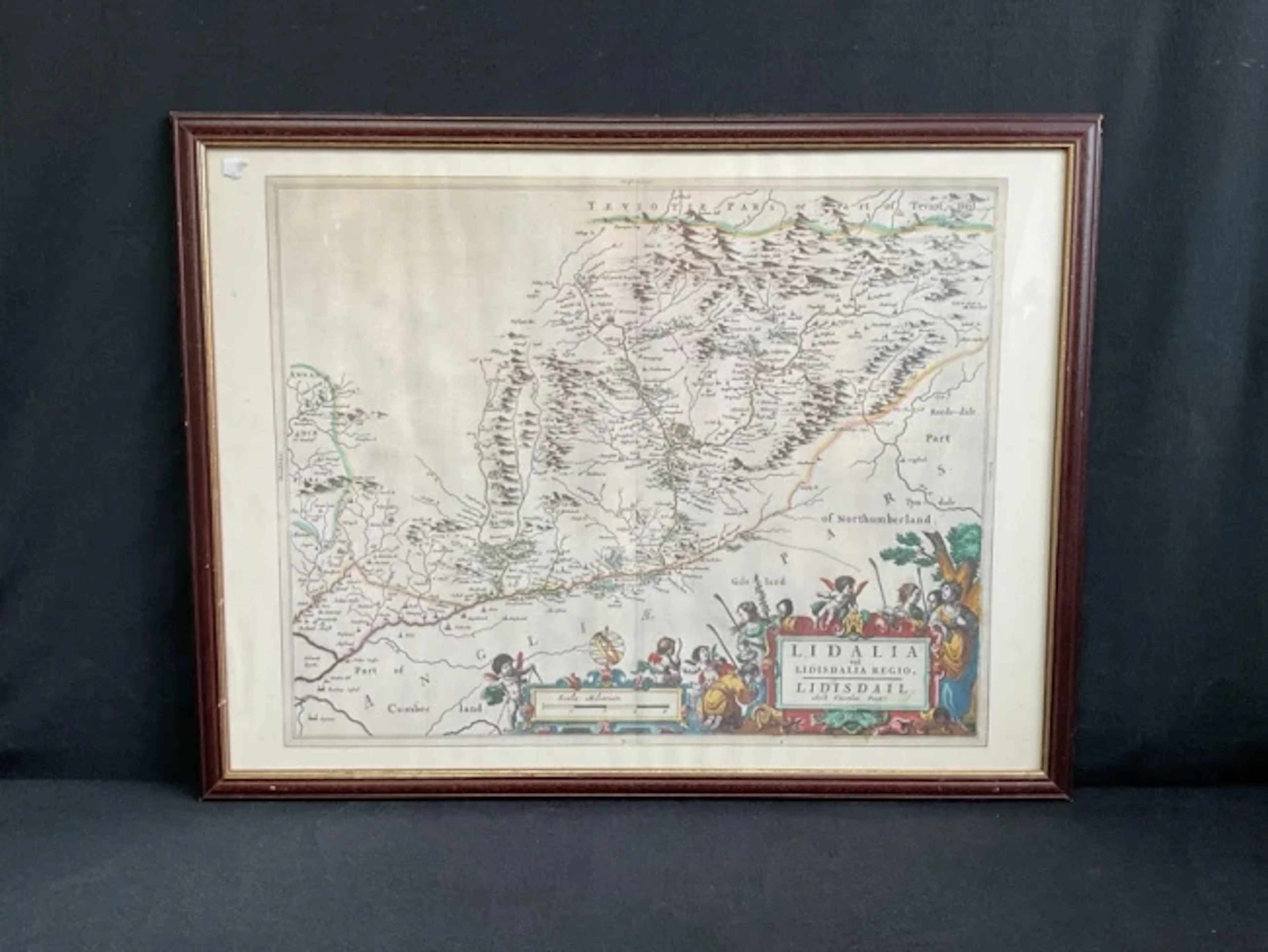 After Timothy Pont, coloured print, copy of the 1654 map of Liddesale