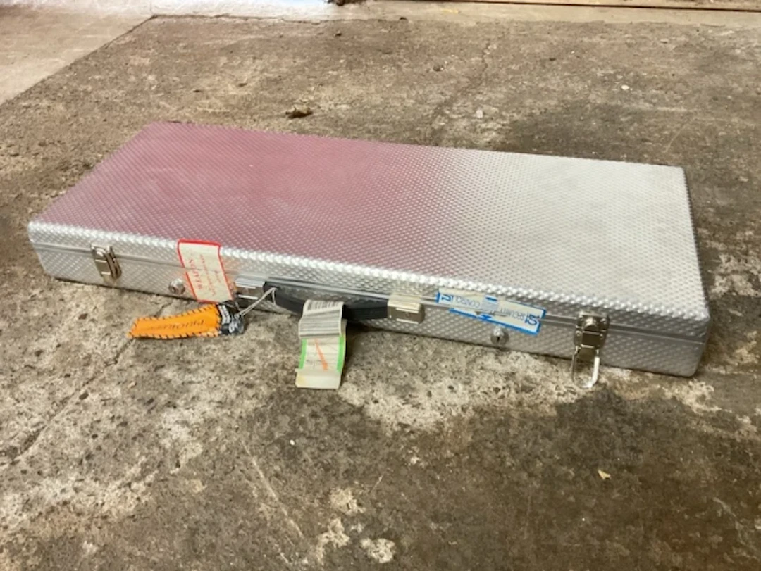 A contemporary German Eisele aluminium rectangular gun flight case