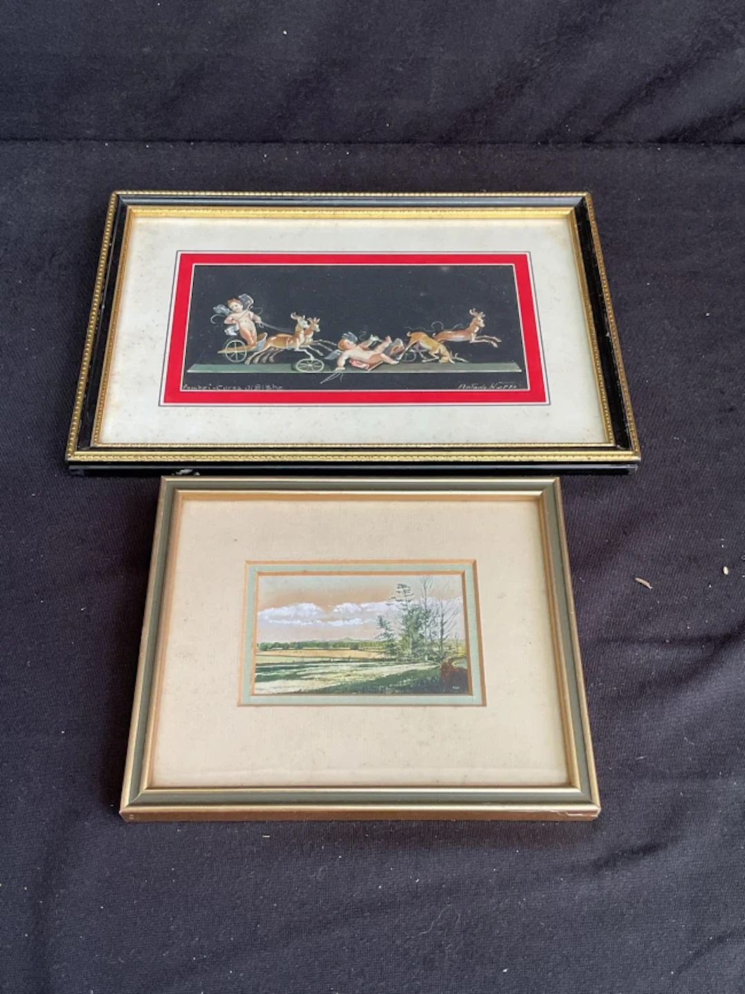 Antonio Nappo, watercolour, Pompeiian cherubs racing chariots; Dale