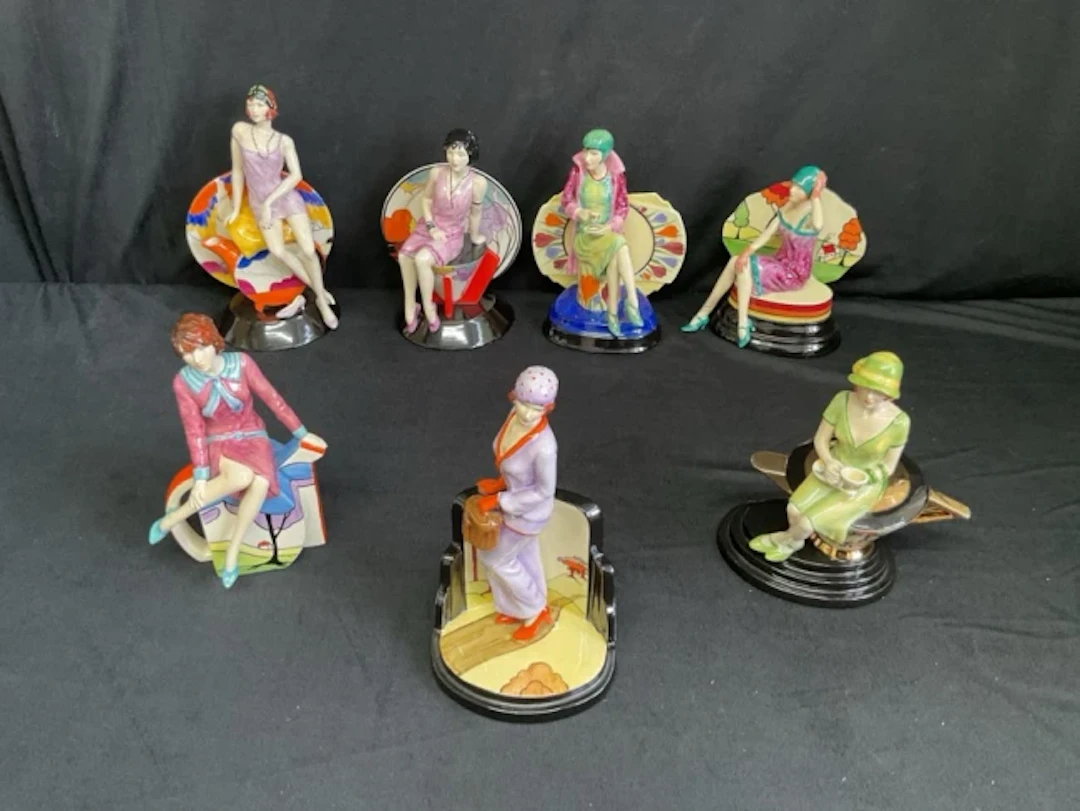Seven limited edition Kevin Francis Ceramics deco style figures with