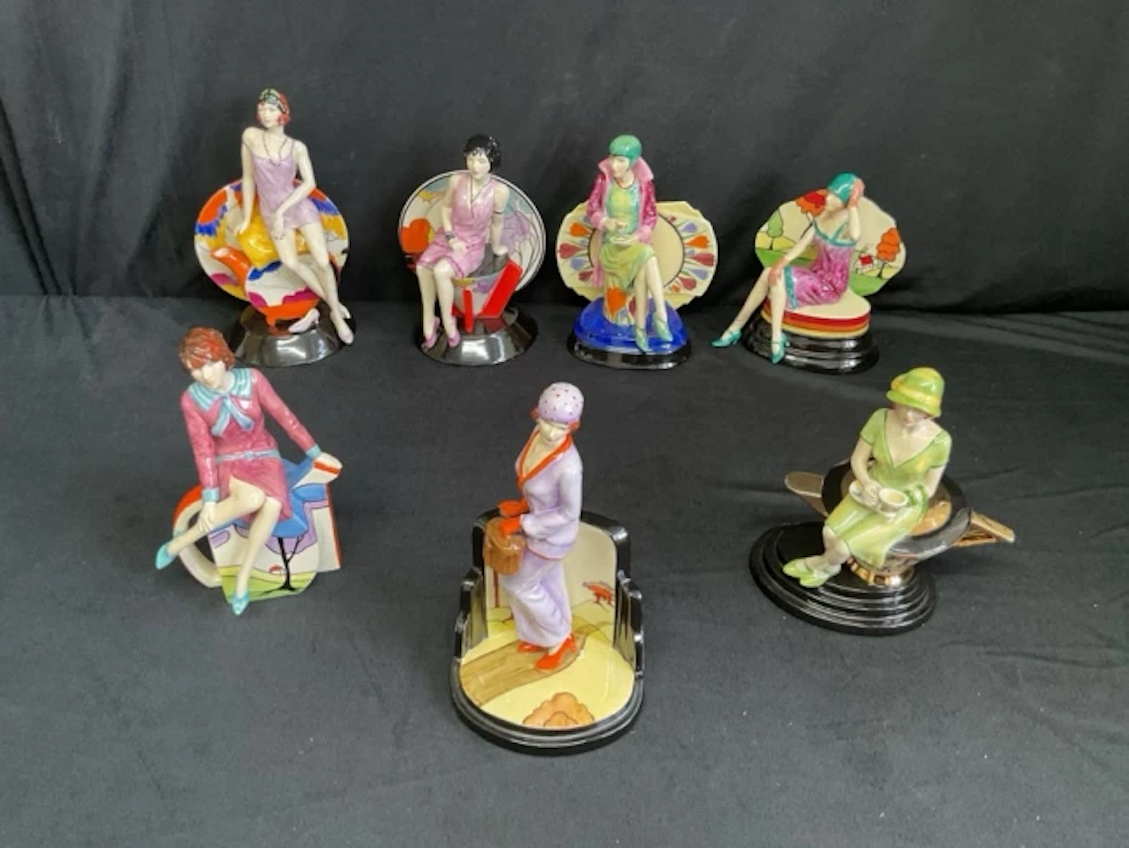 Seven limited edition Kevin Francis Ceramics deco style figures with
