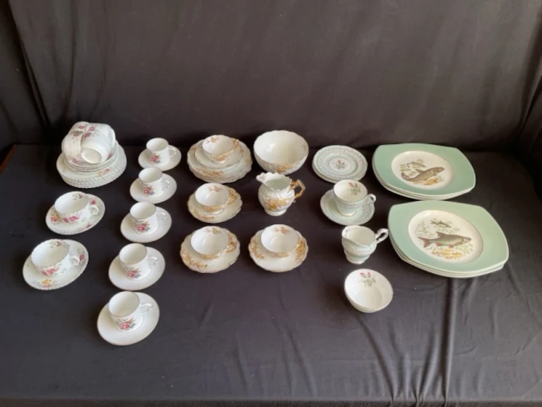 A set of six WAA trios with hand coloured decoration; five Royal Worcester