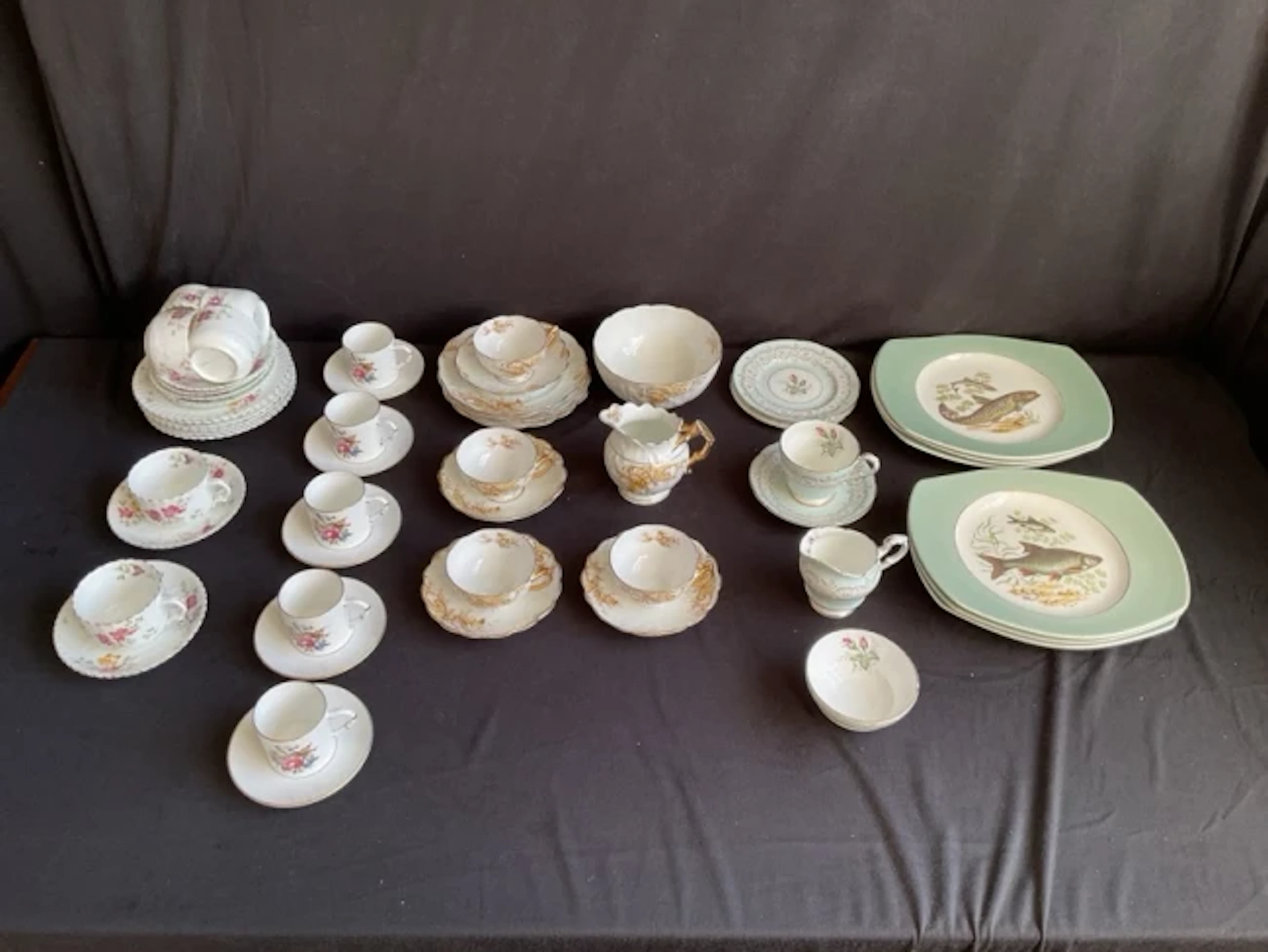 A set of six WAA trios with hand coloured decoration; five Royal Worcester