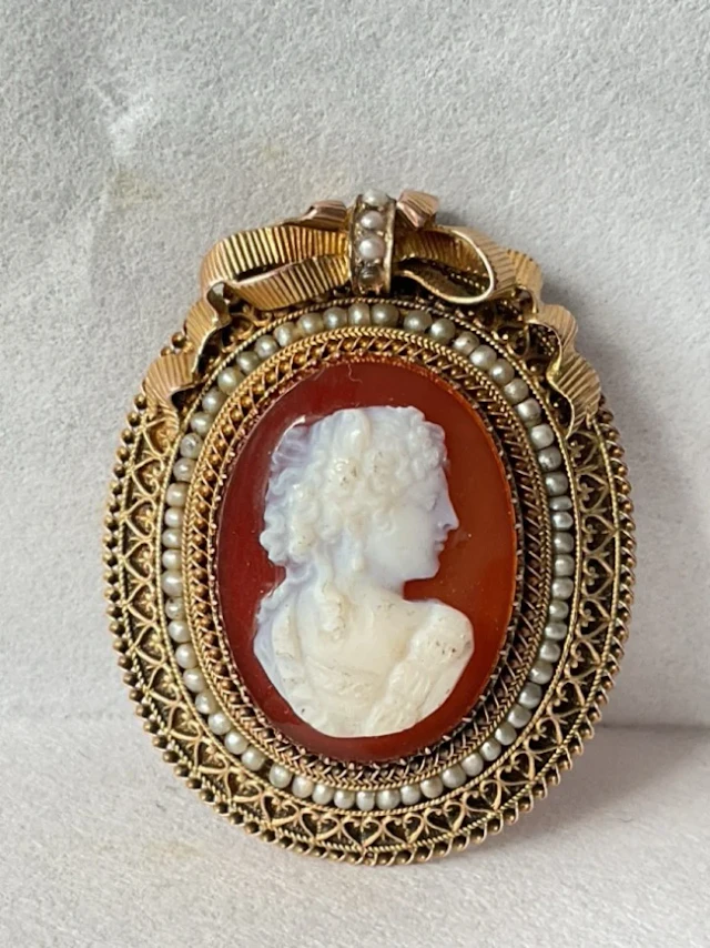 A Victorian hardstone cameo pendant brooch carved as a classical bust