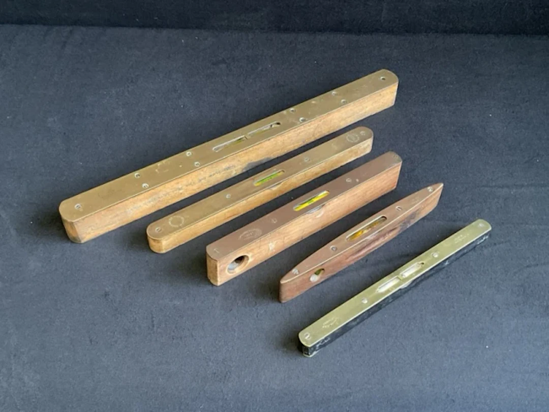 Brass & hardwood spirit levels - walnut WWII Royal Engineers by W