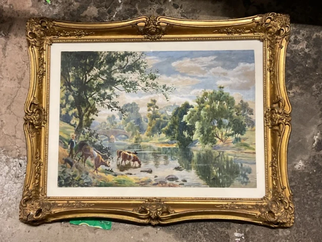 William Irving, watercolour, a young cowherd watering his cattle by