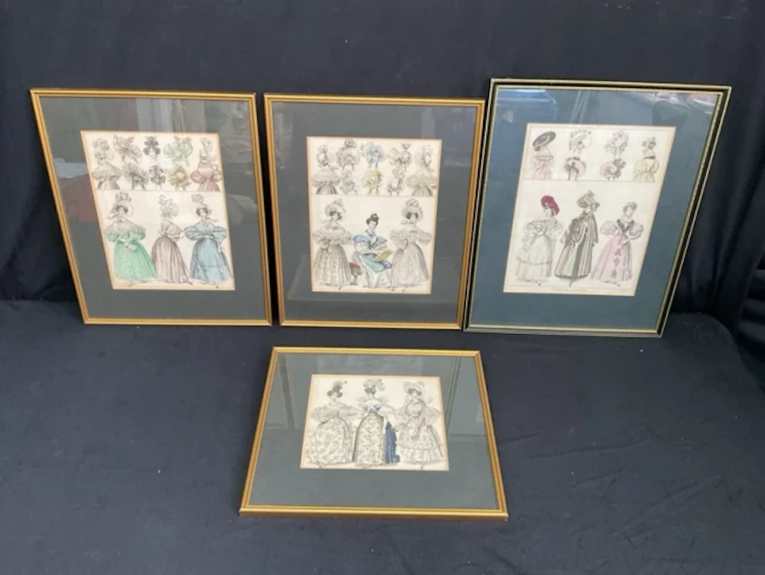 Four handcoloured engravings, ladies fashion plates depicting day