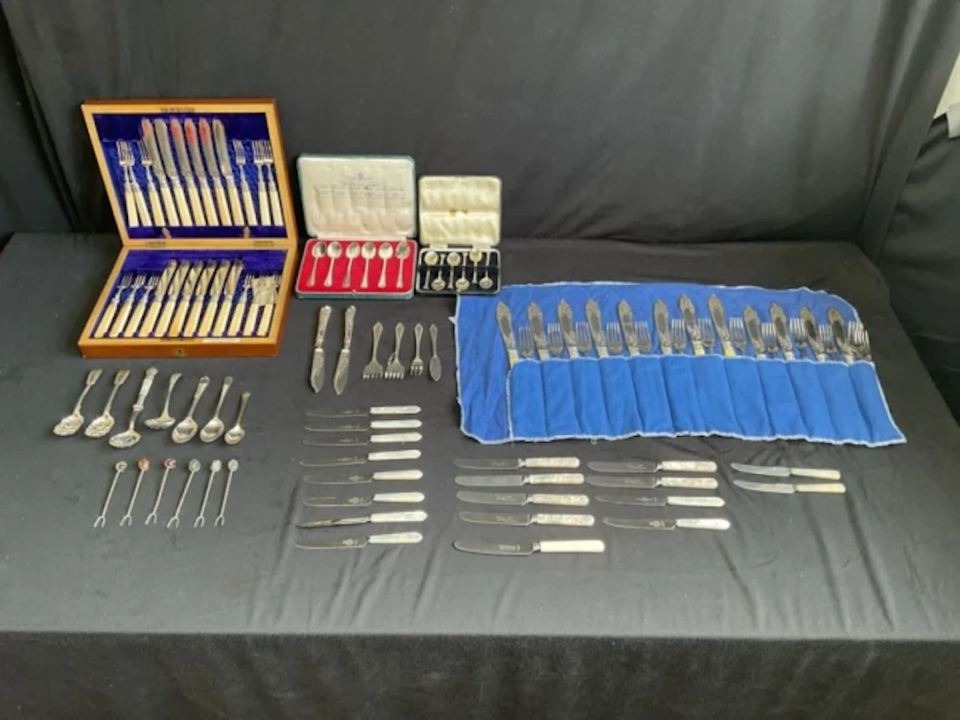 Miscellaneous silver plated flatware - cased fish sets, mother of