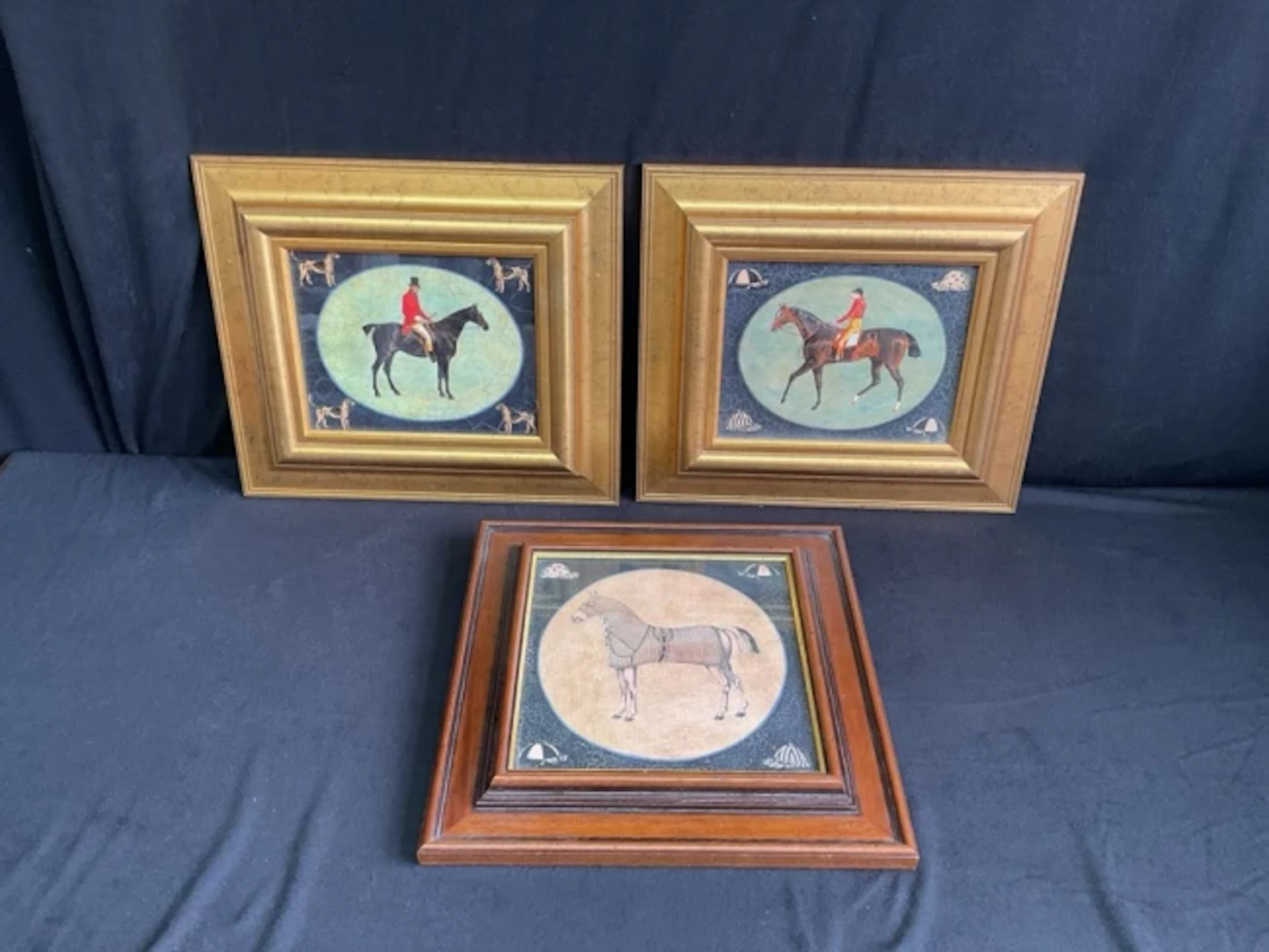 A pair of decorative prints depicting C19th a mounted jockey & huntsman