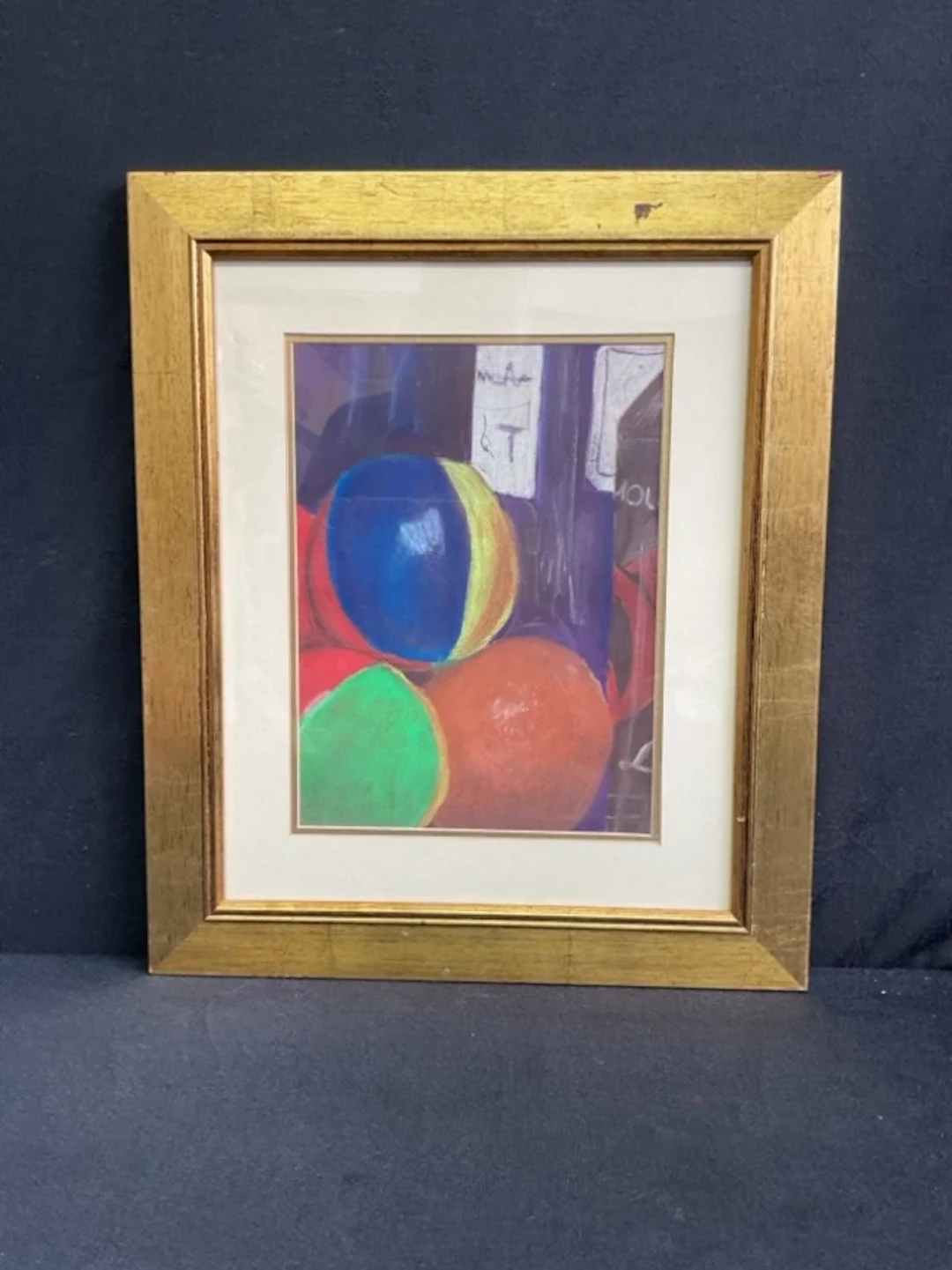 Contemporary school, pastel, still life of balls and bottles, titled