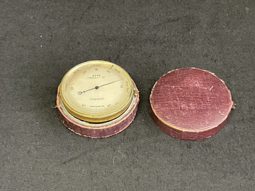 A mid-Victorian leather cased pocket barometer by Ross of London
