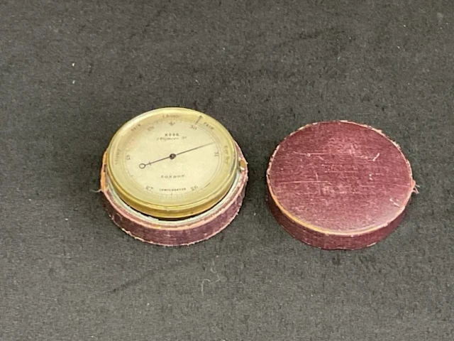 A mid-Victorian leather cased pocket barometer by Ross of London