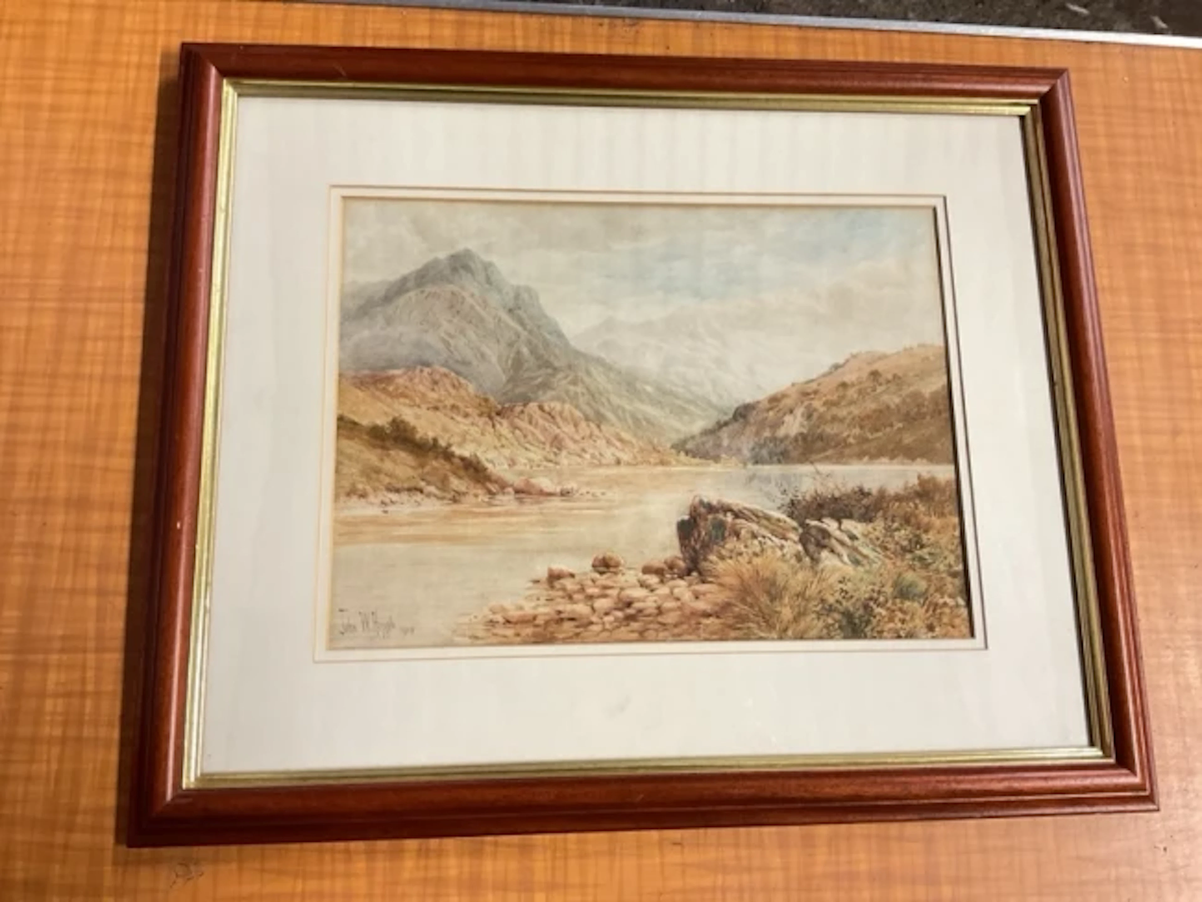 John Wilson Hepple, watercolour, Scottish highland landscape with