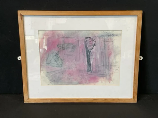 Tom Humphreys, mixed media on paper, semi-abstract with telephone
