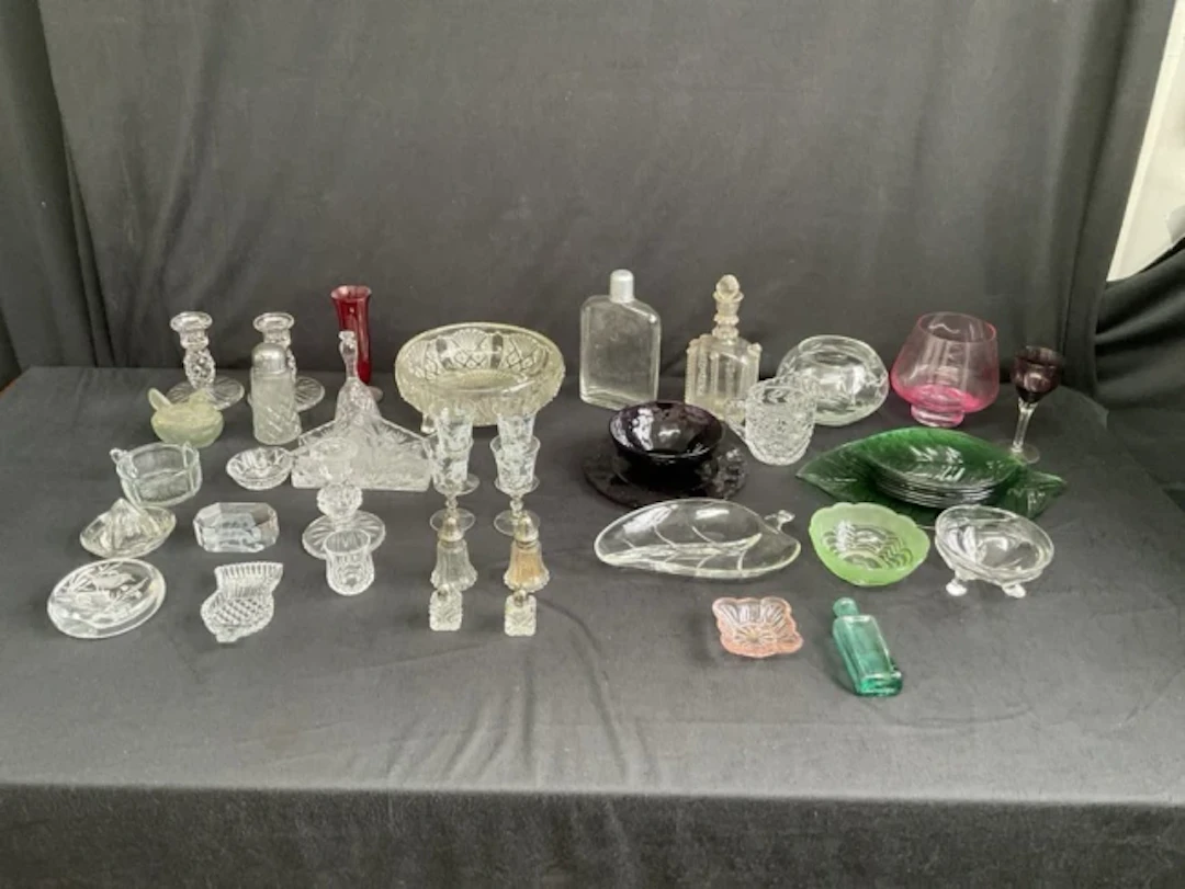 Miscellaneous glass - bowls, a pair of candlesticks, signed paperweight