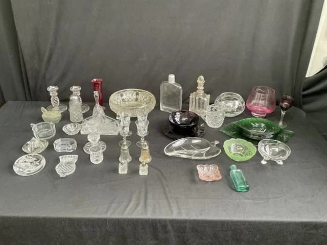 Miscellaneous glass - bowls, a pair of candlesticks, signed paperweight