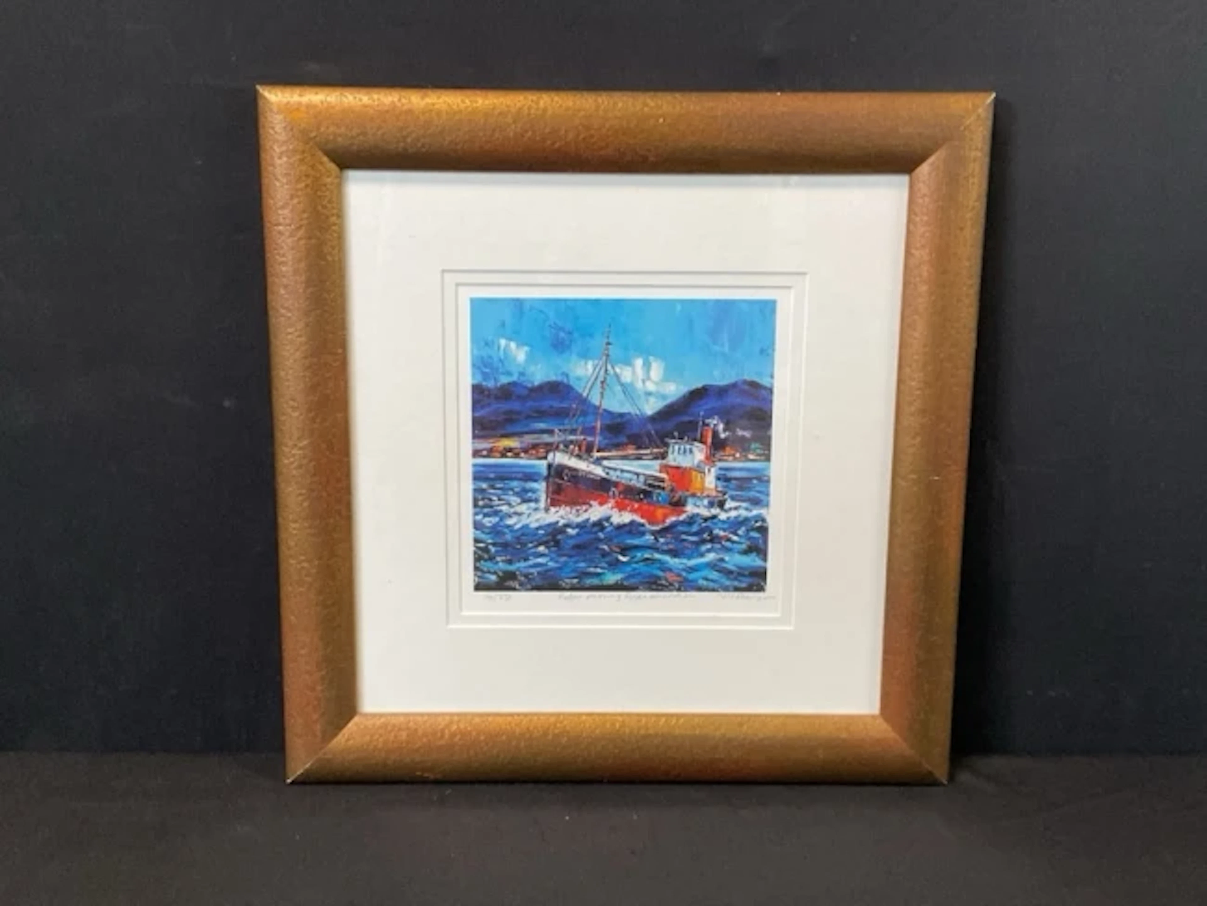 Jane Feeney, limited edition giclée print, a fishing boat at sea titled