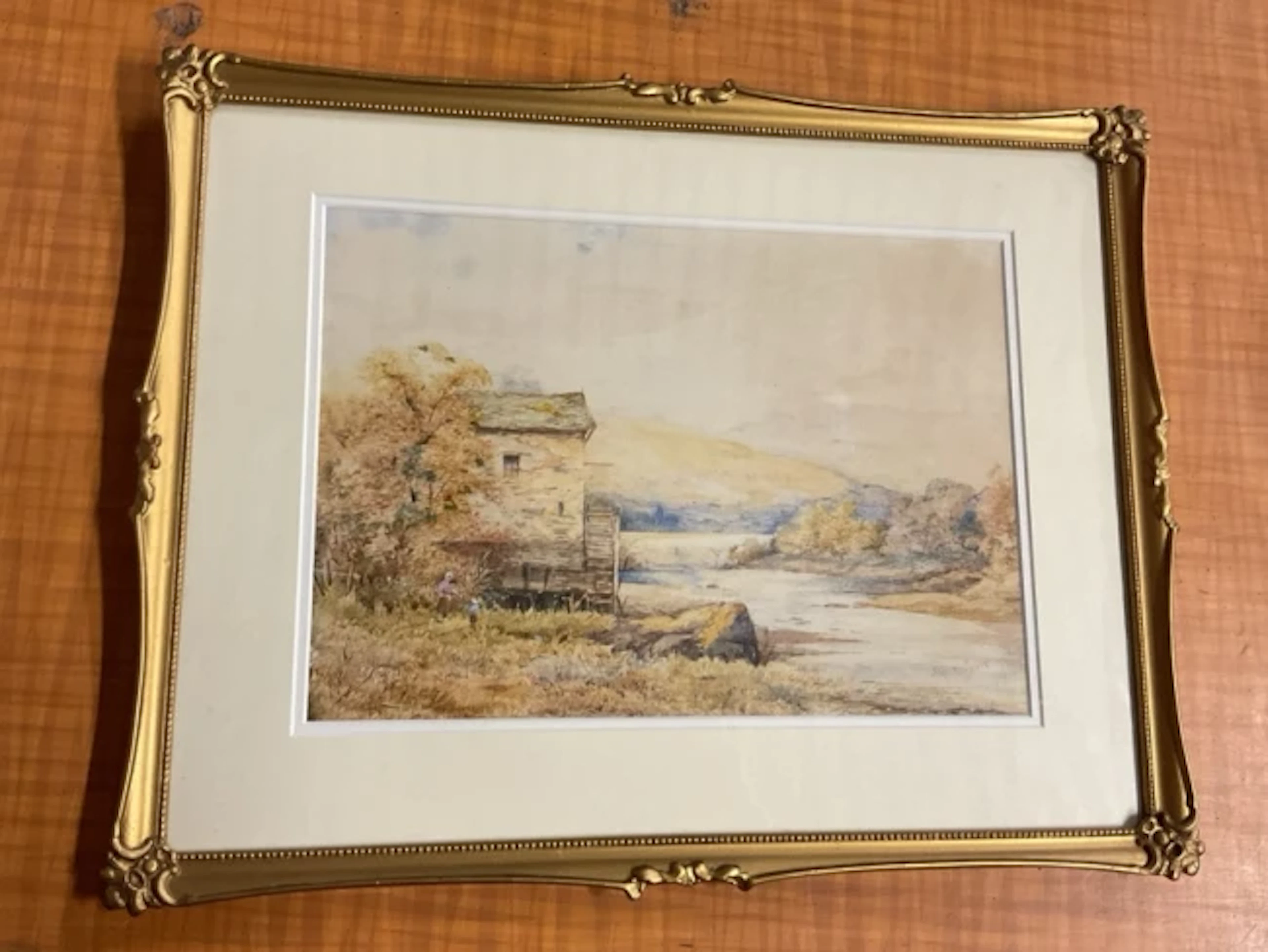 J Rock Jones, watercolour, landscape with a watermill, titled The