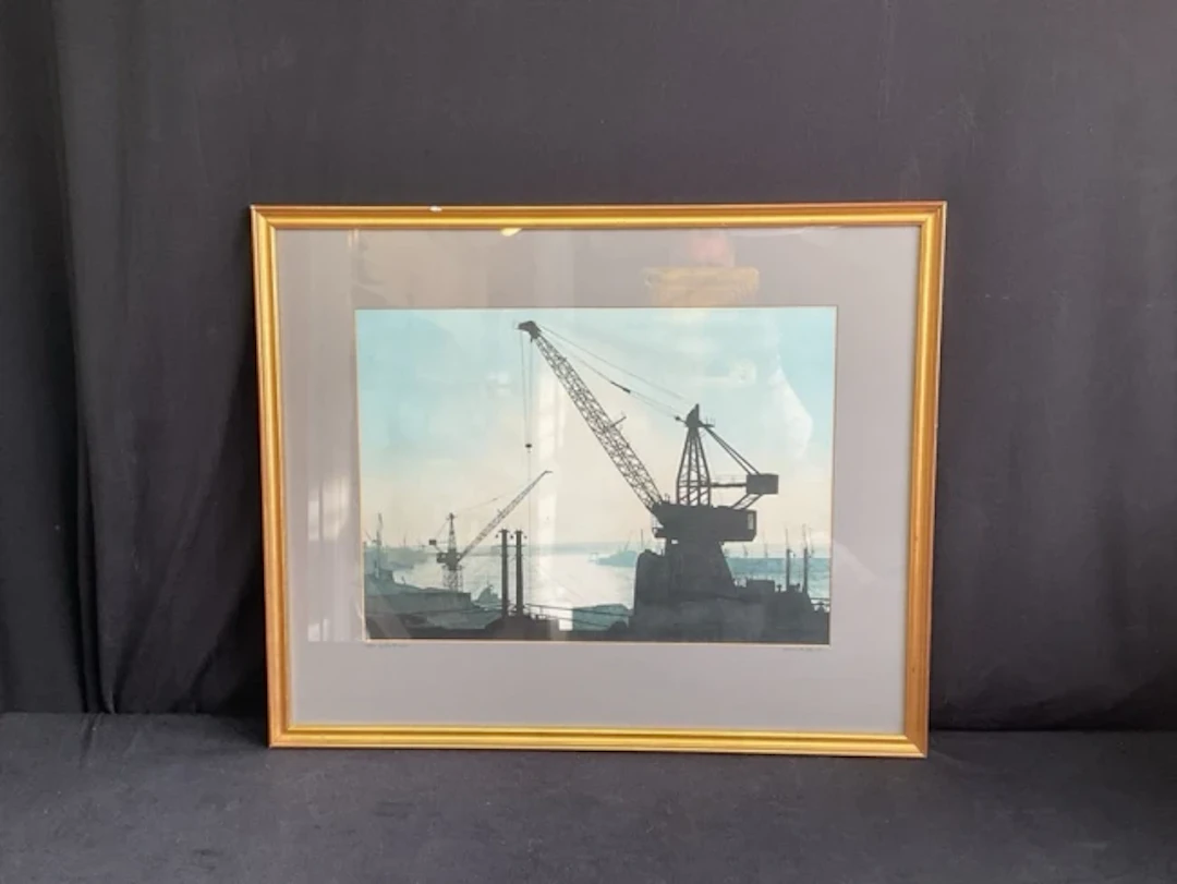 Edward Dourden, photographic print, cranes on the Tyne, titled South