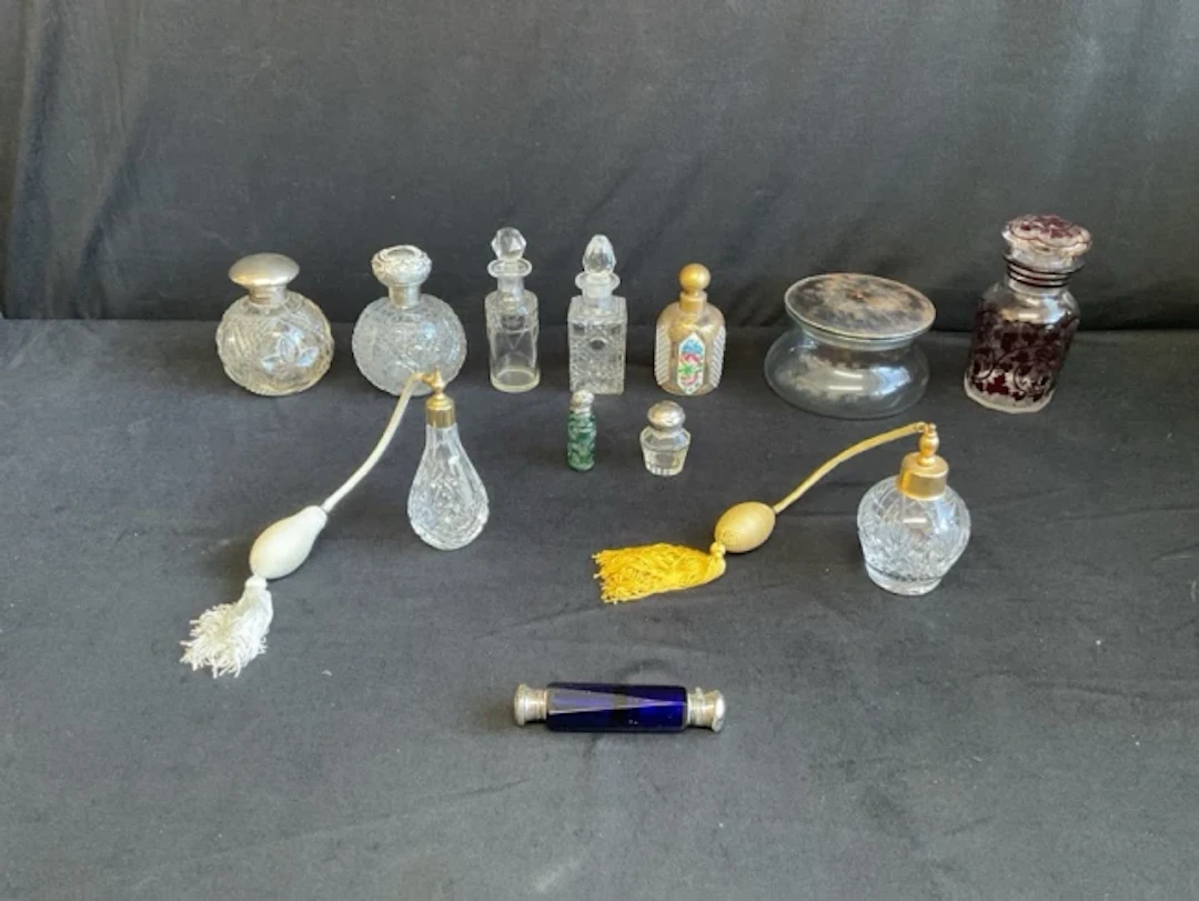 Miscellaneous scent bottles, some Victorian with hallmarked silver