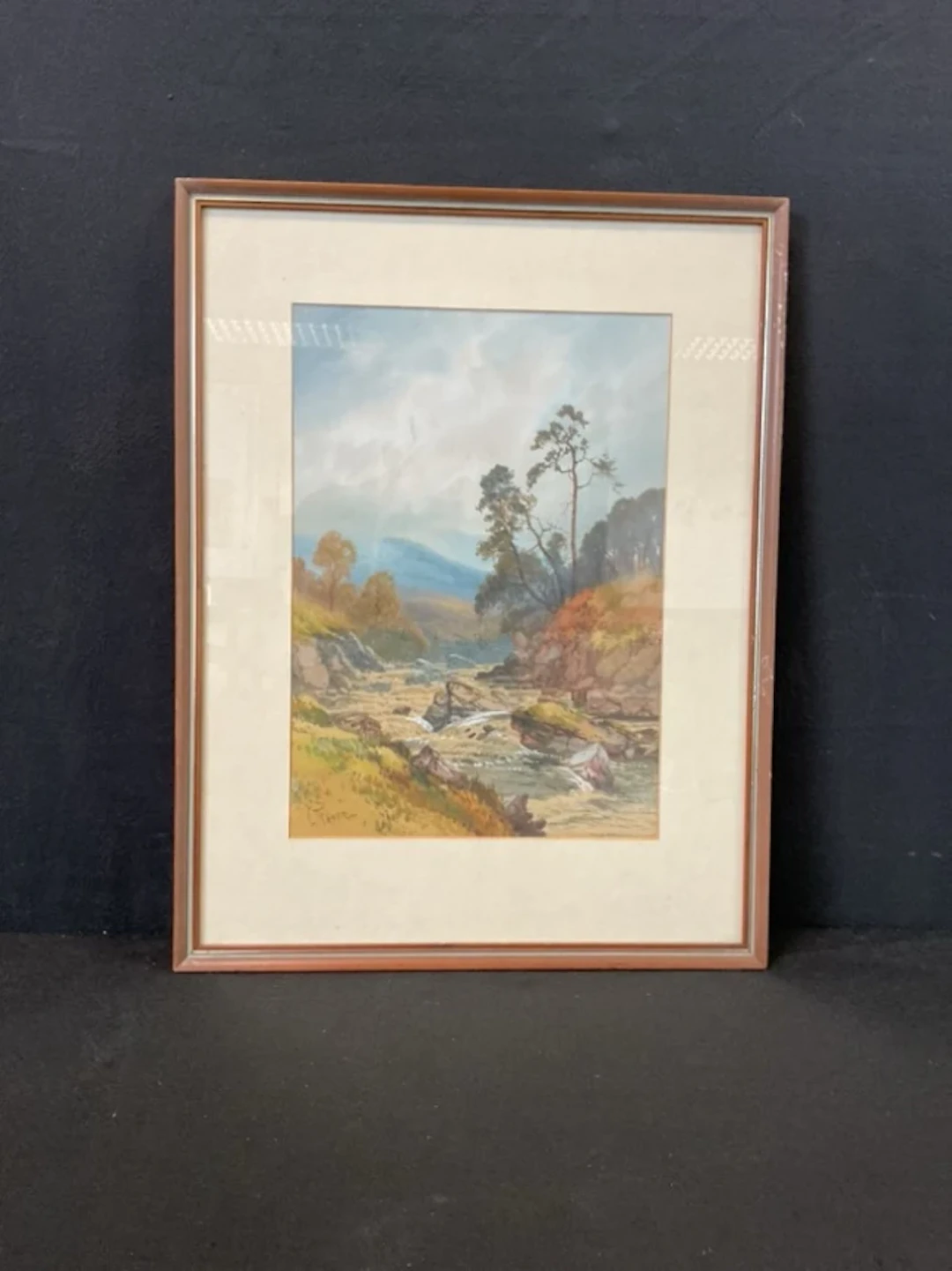 George Trevor, watercolour, highland landscape with river, titled