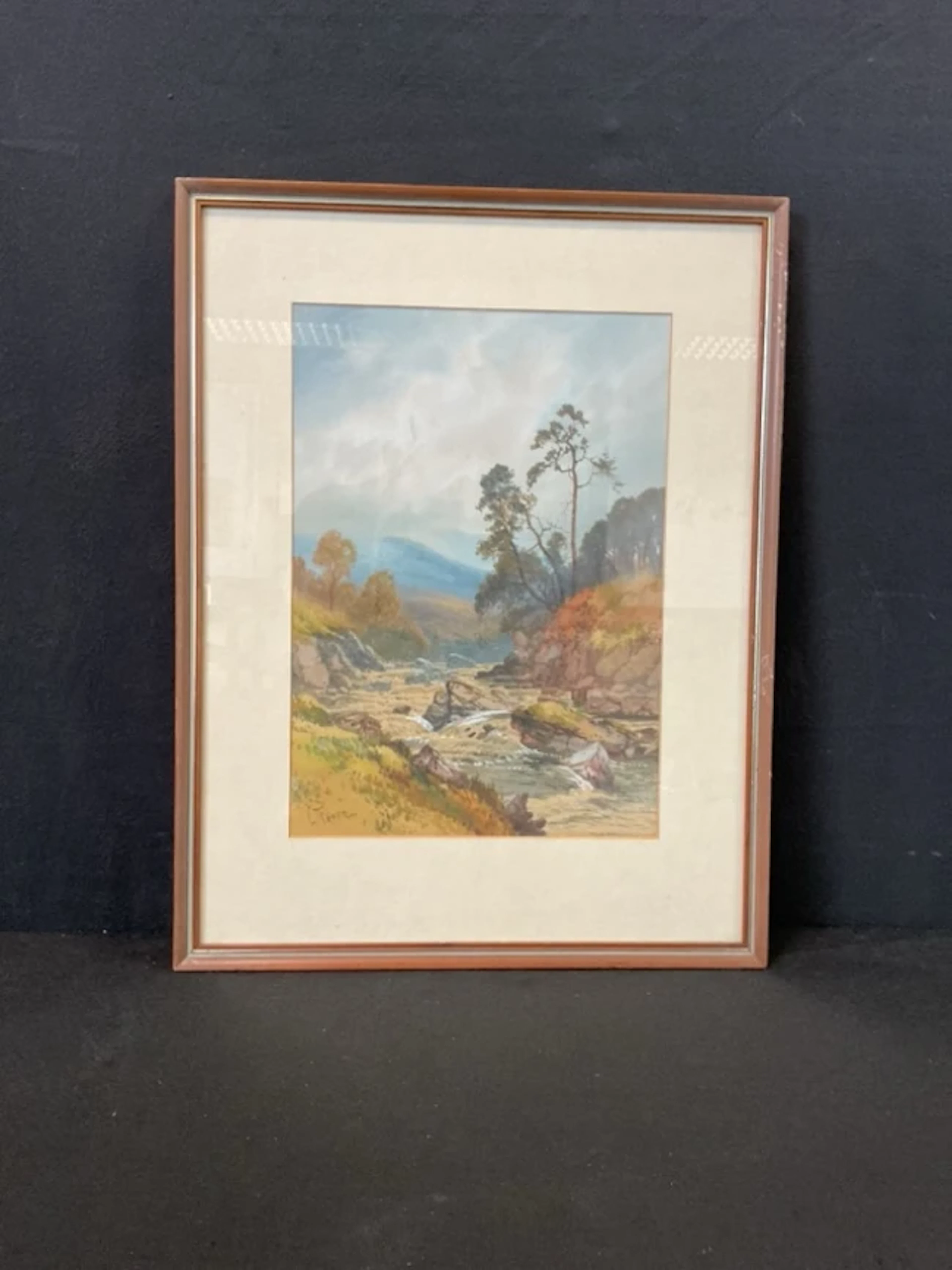 George Trevor, watercolour, highland landscape with river, titled