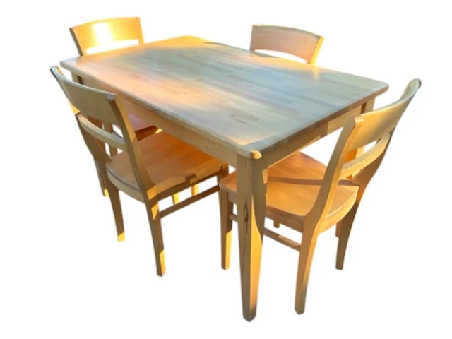 A contemporary beech kitchen table & chair set, the four chairs with