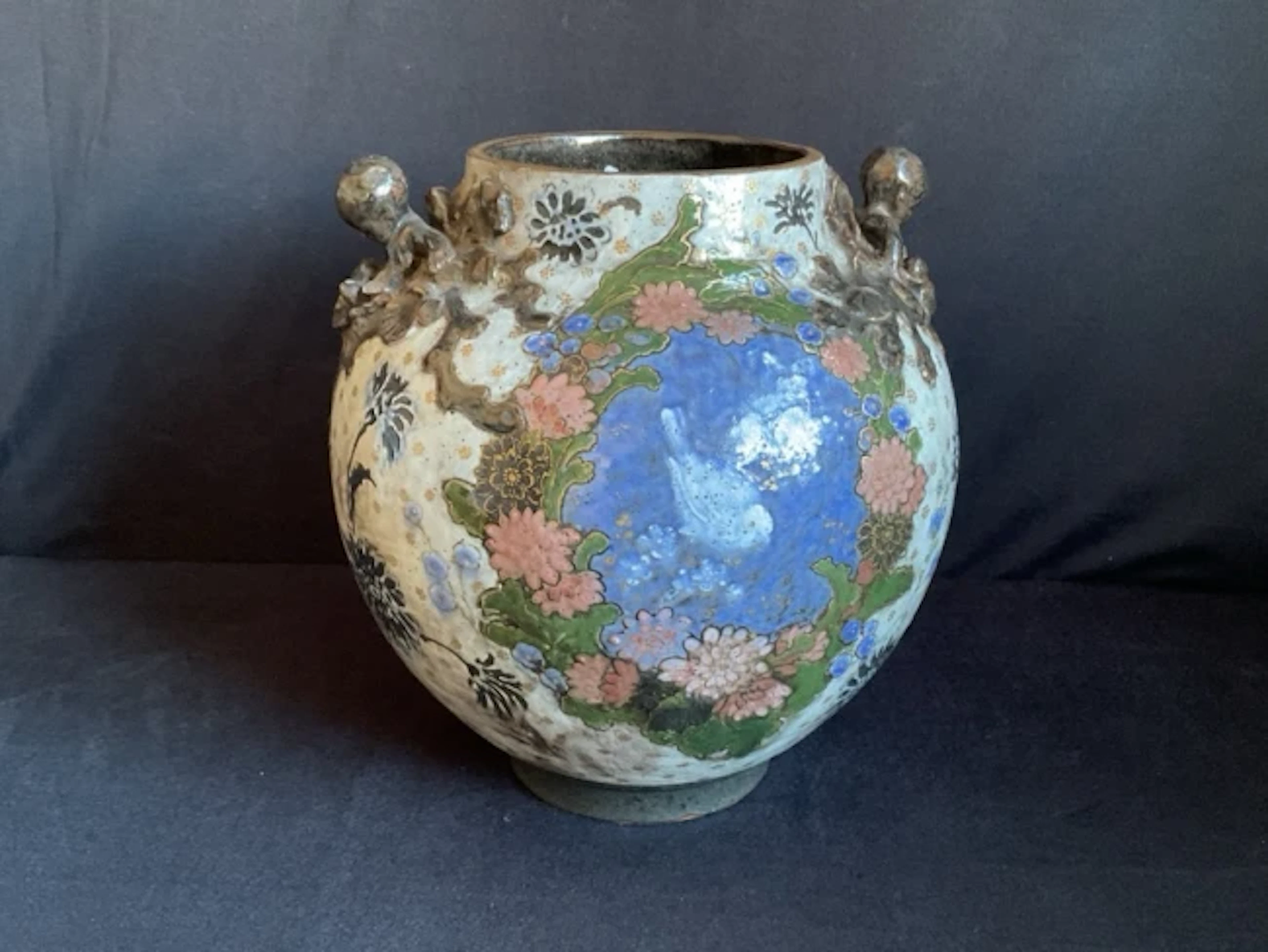 Ernest Chaplet, studio pottery ovoid vase with applied putti to shoulders