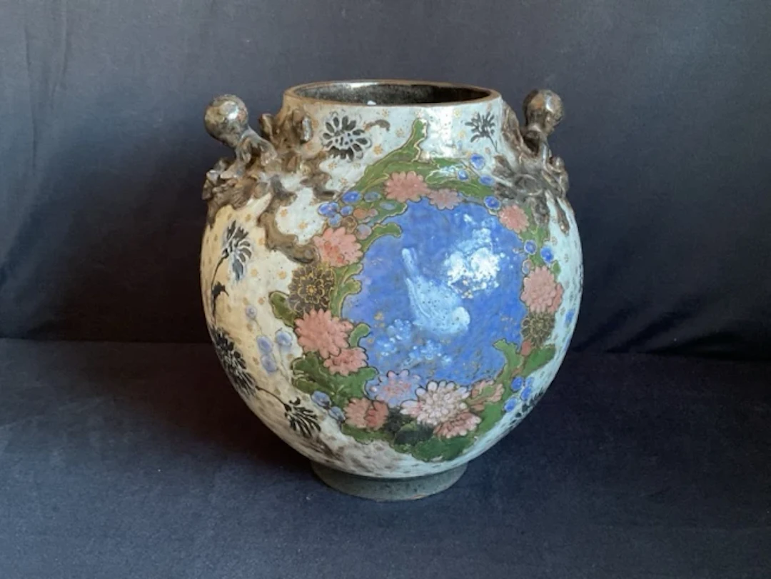 Ernest Chaplet, studio pottery ovoid vase with applied putti to shoulders