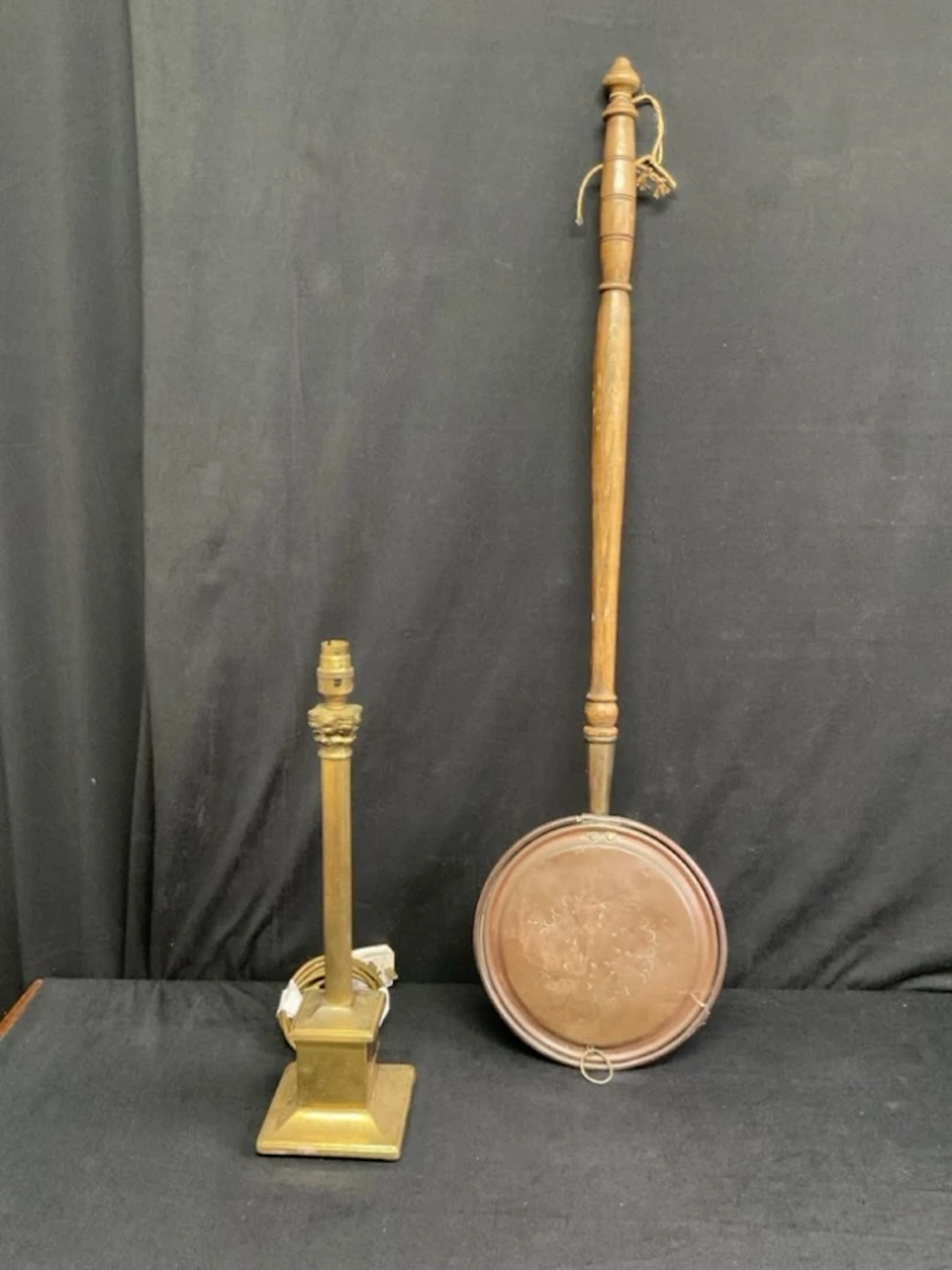 A brass corinthian column tablelamp with fluted column on a square