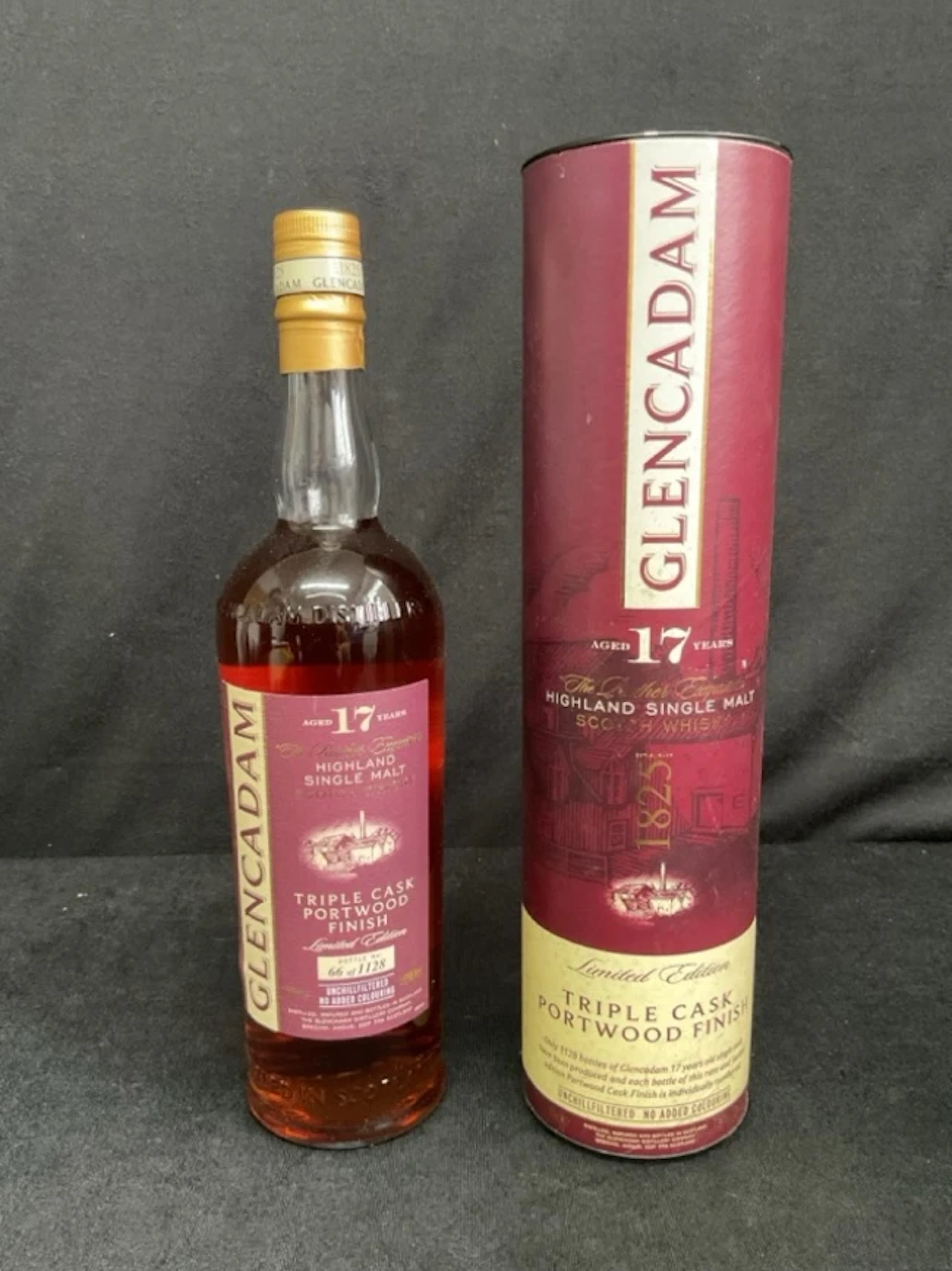 A bottle of Glencadam single malt whisky, the limited edition spirit