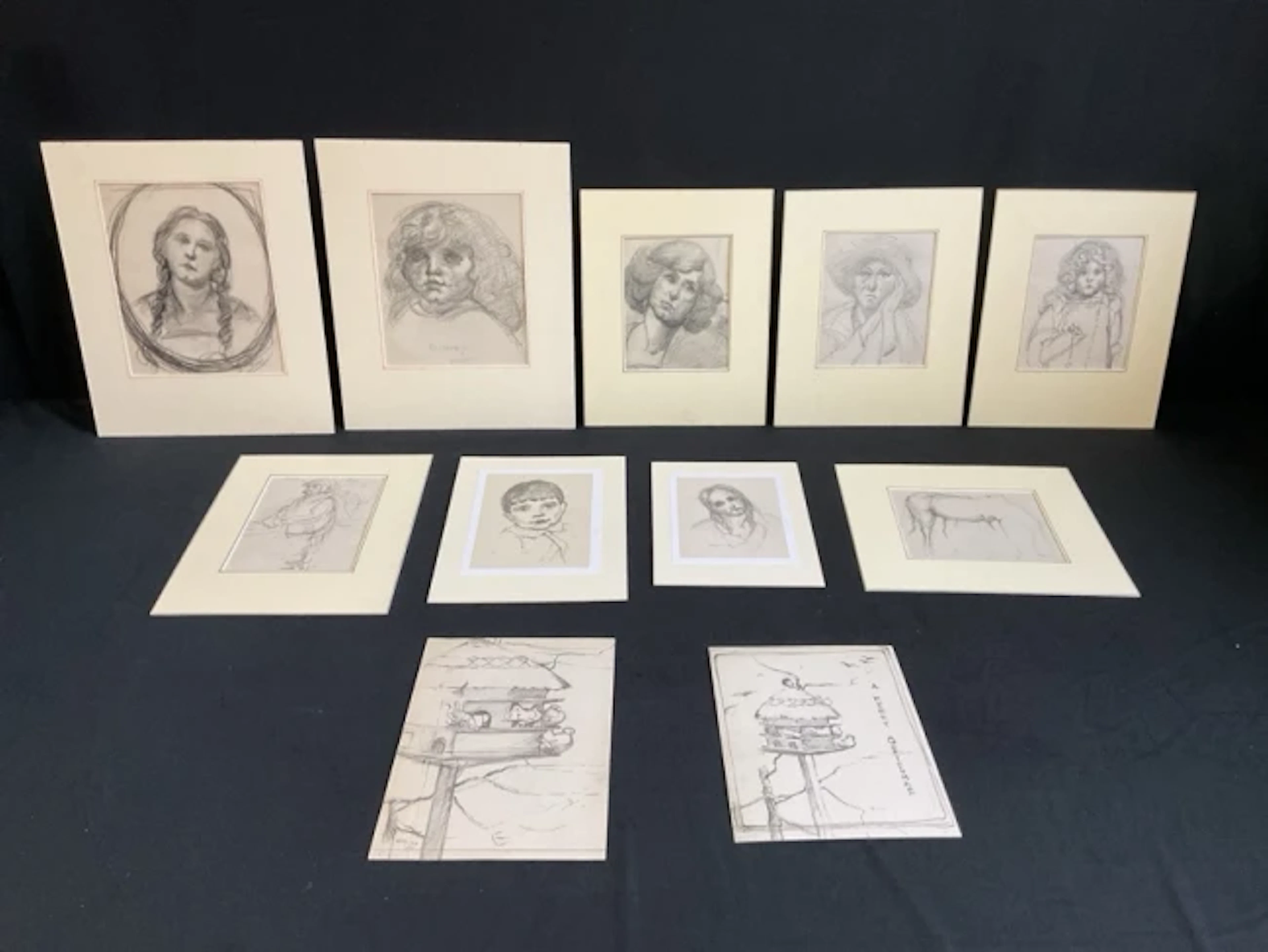 Penelope Mary Goodman, pencil, seven head portraits of women and children