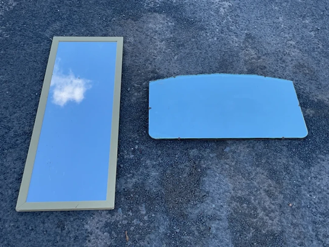 two mirrors - a rectangular with arched top, and cheval type in painted