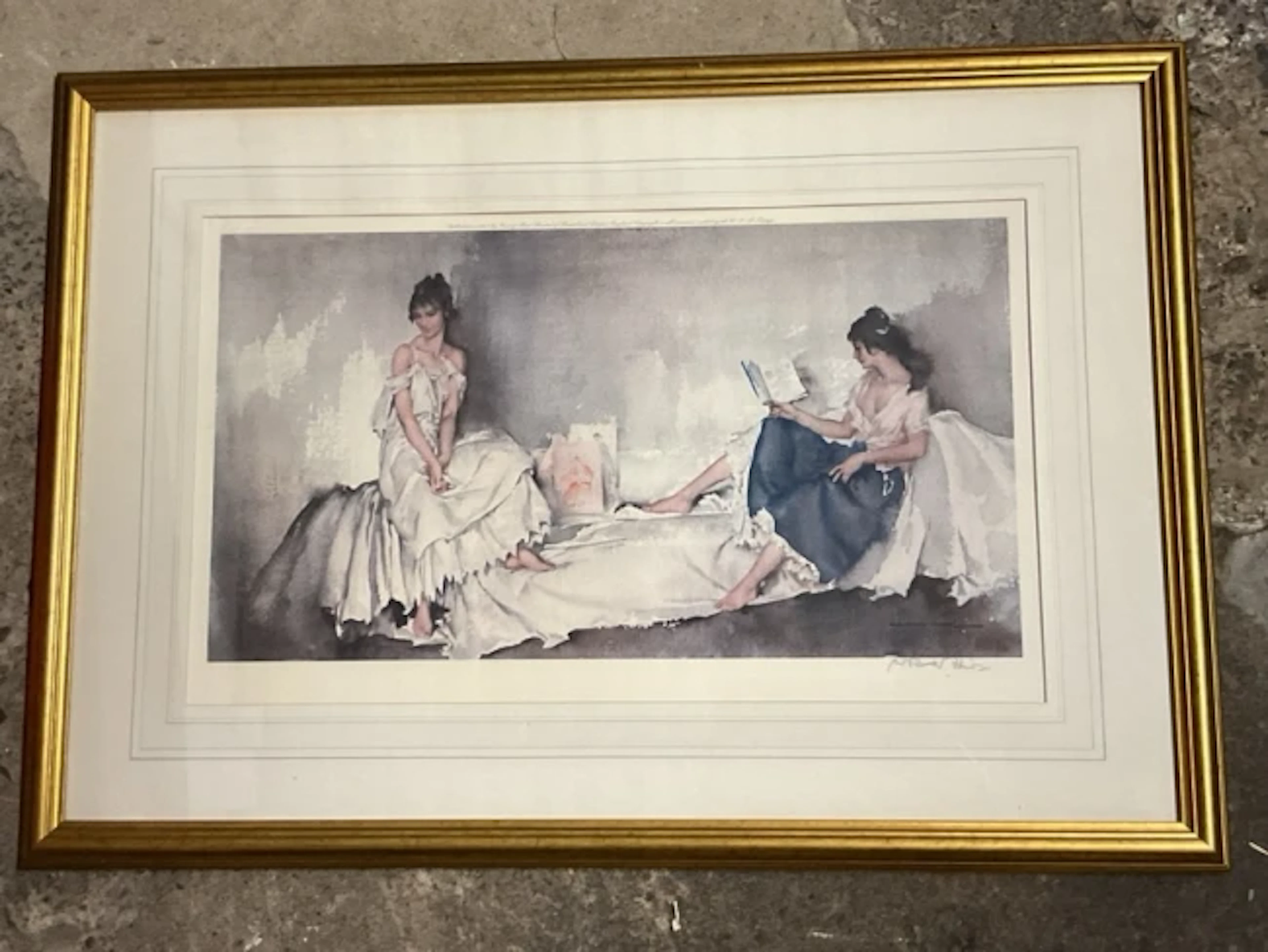 William Russell Flint, coloured print, two women on a studio sofa