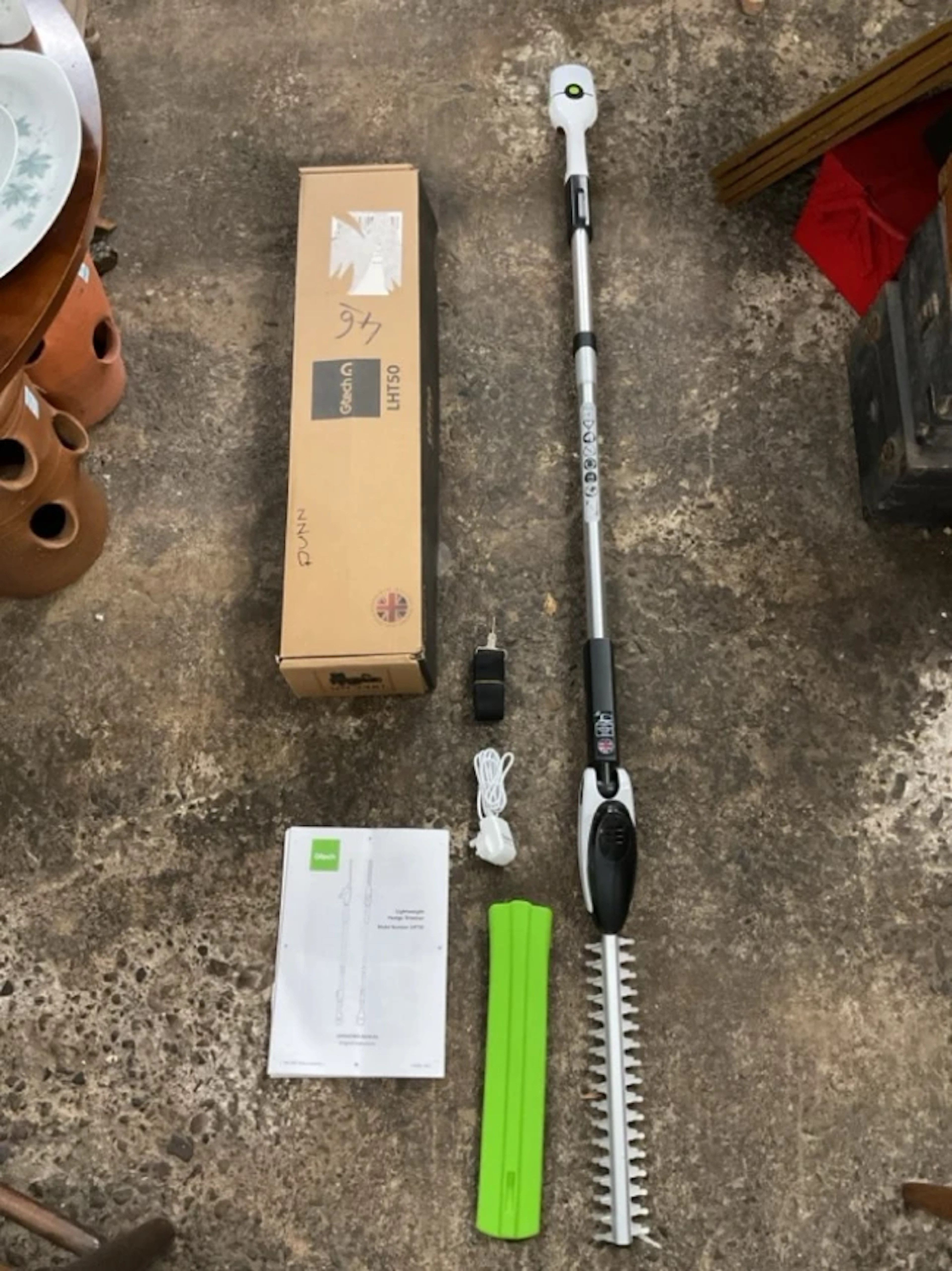 A new & boxed Gtech garden hedge trimmer, model LHT50 complete with