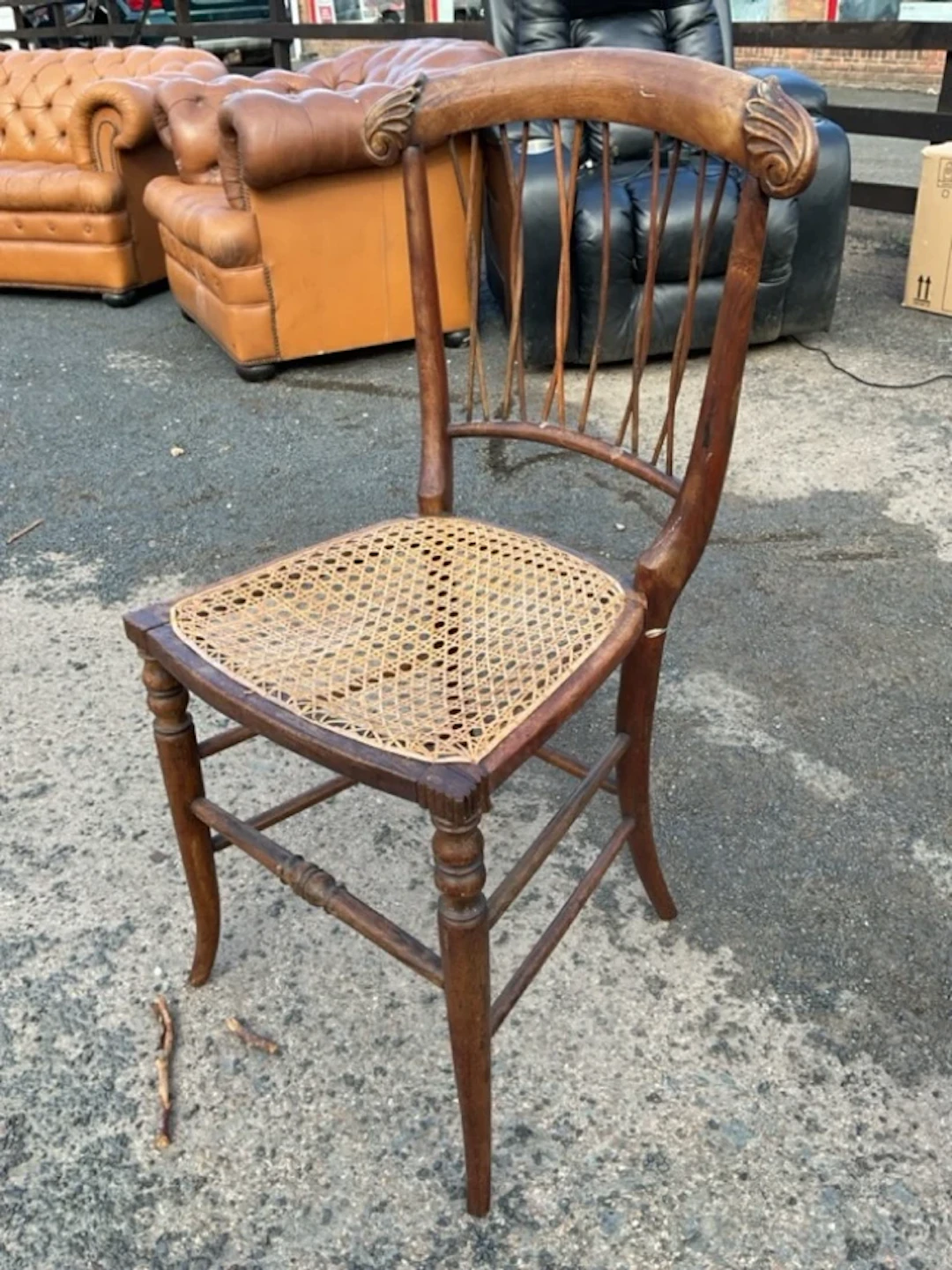 A William IV stained beech occasional chair, the curved crestrail