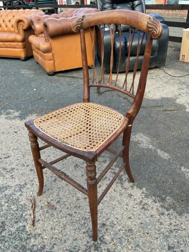 A William IV stained beech chair, the curved leaf carved crest rail