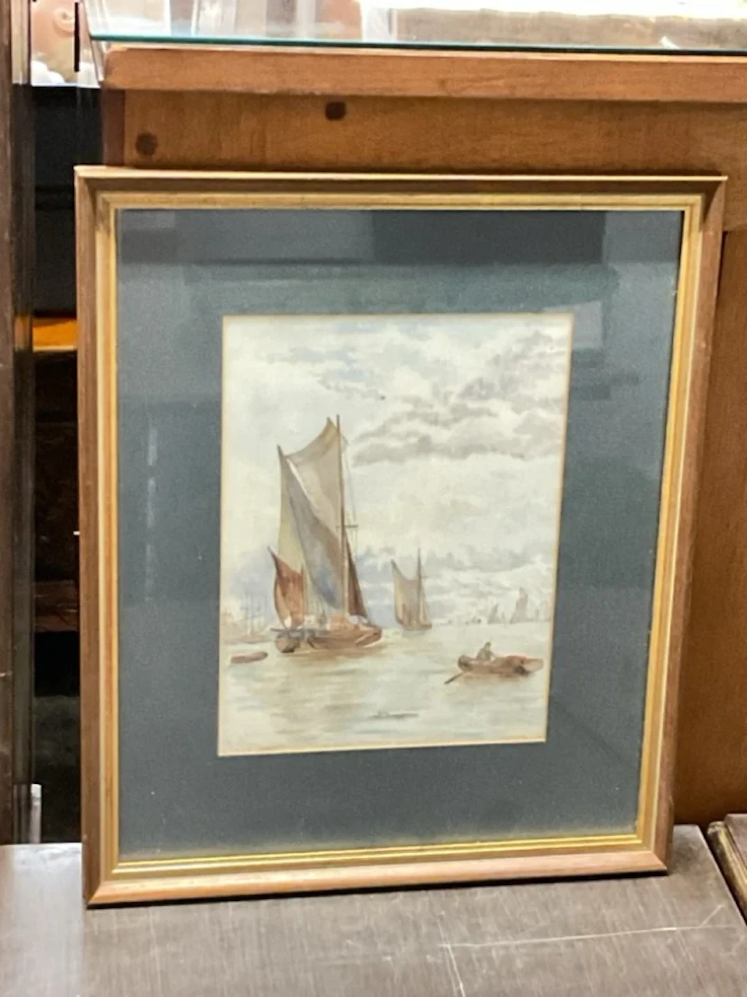 Edwardian watercolour, Thames barges and other shipping, signed indistinctly