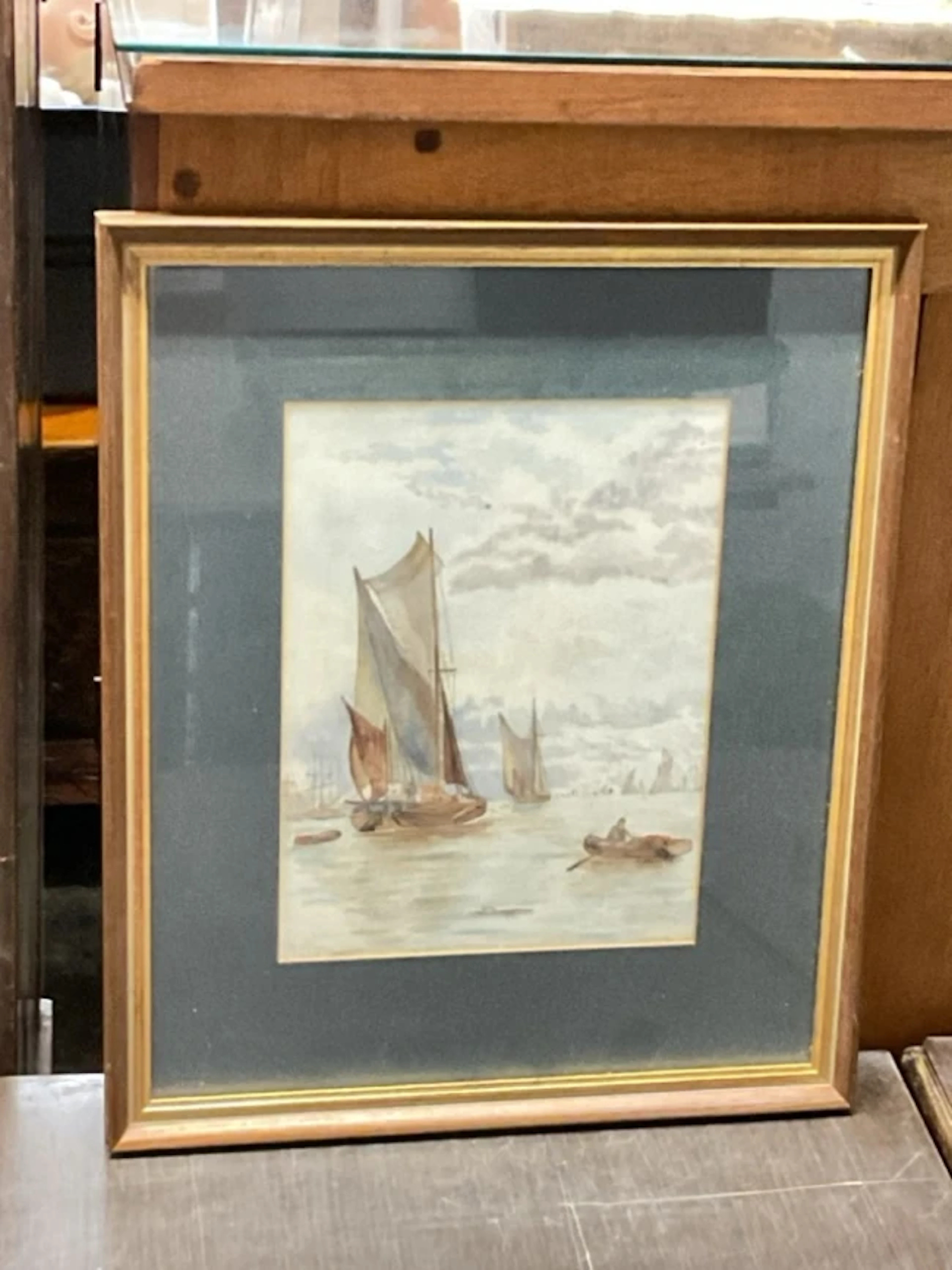 An Edwardian watercolour, Thames barges and other shipping, signed