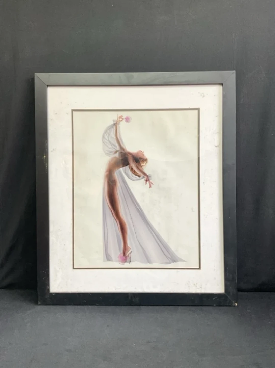 Alberto Vargas, coloured print, a thinly draped woman in balletic