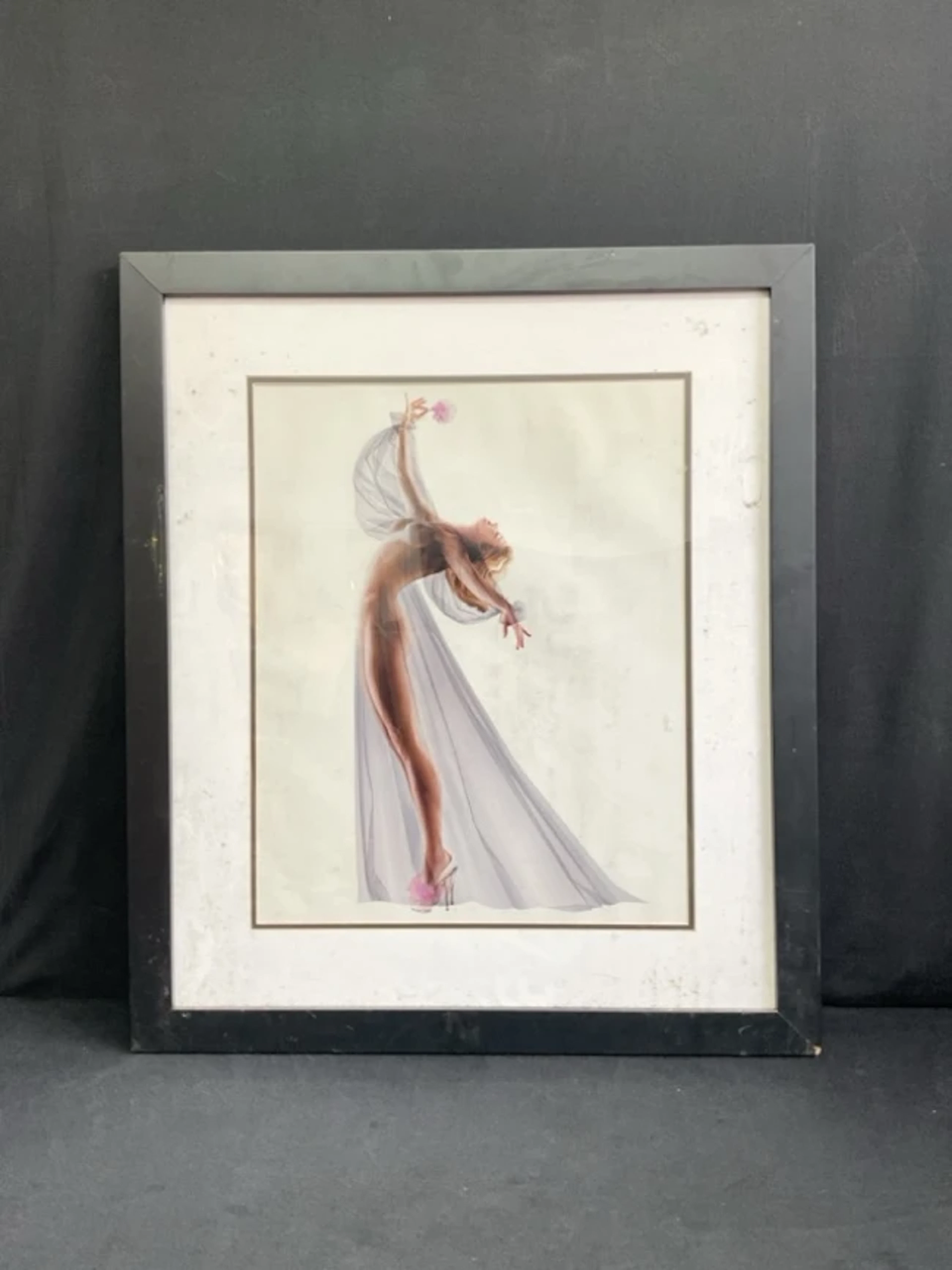 Alberto Vargas, coloured print, a thinly draped woman in balletic