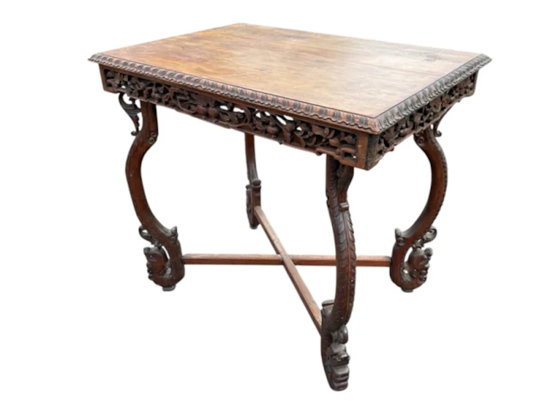 A C19th Anglo-Burmese hardwood table with rectangular gadrooned top