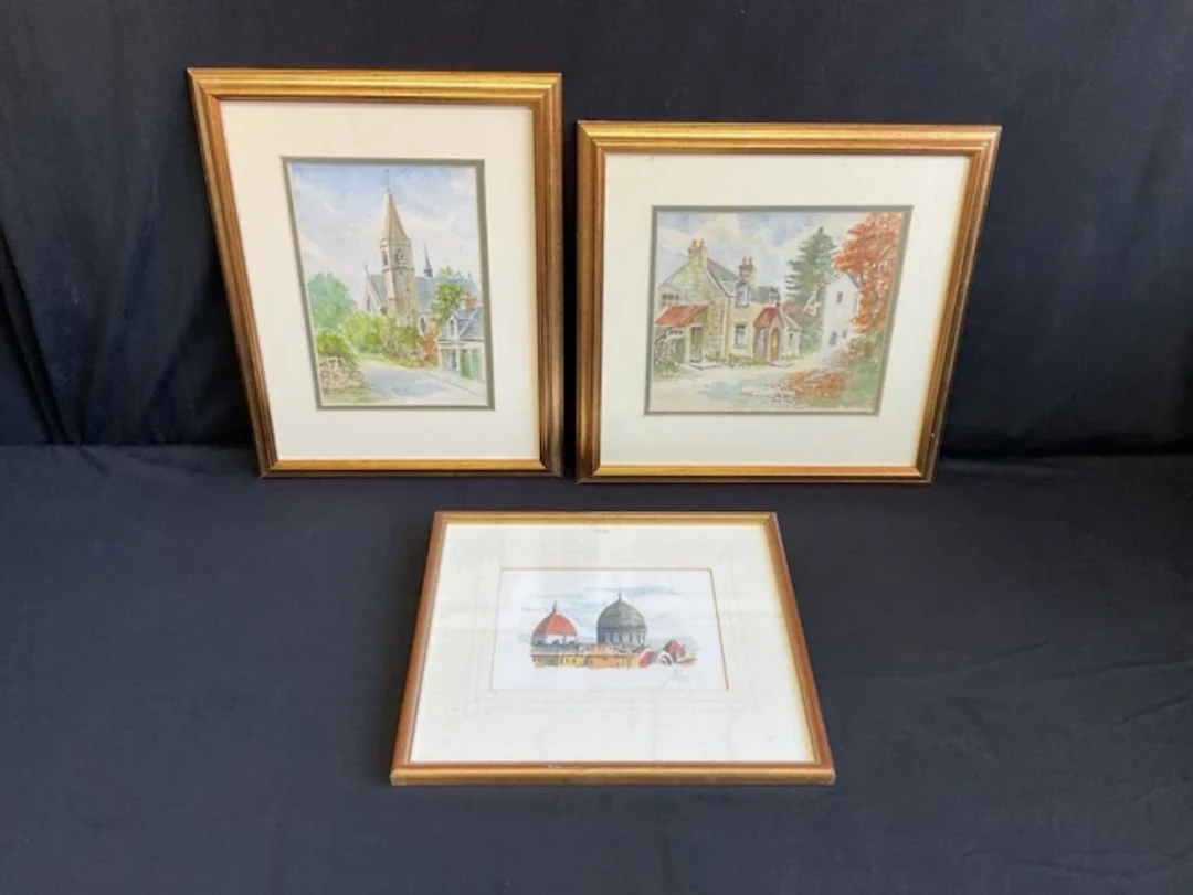 Jo Douglas, a pair of watercolours, a village church, signed, and