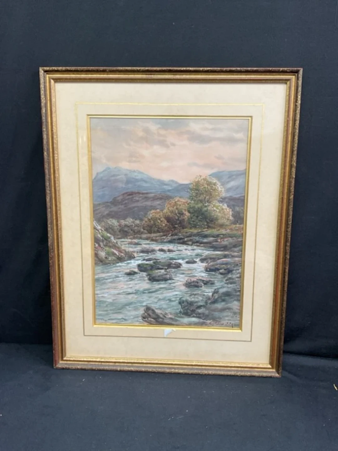 John Hamilton Glass, watercolour, mountainous landscape with river