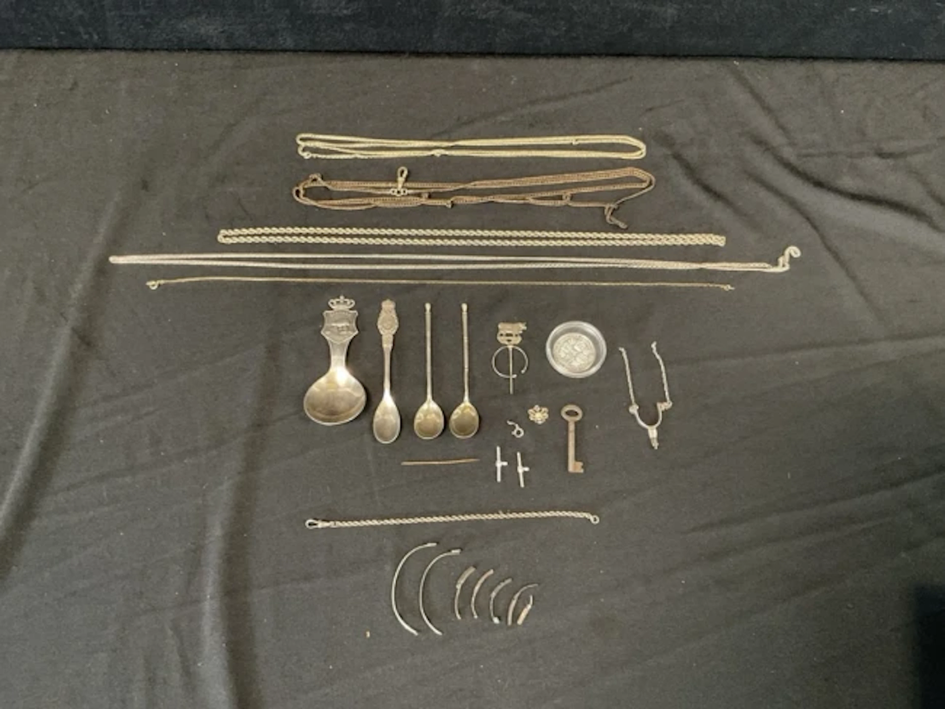 Miscellaneous silver and silver plate - spoons, chains, annular brooch
