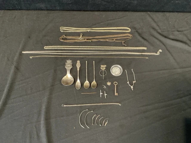 Miscellaneous silver and silver plate - spoons, chains, annular brooch