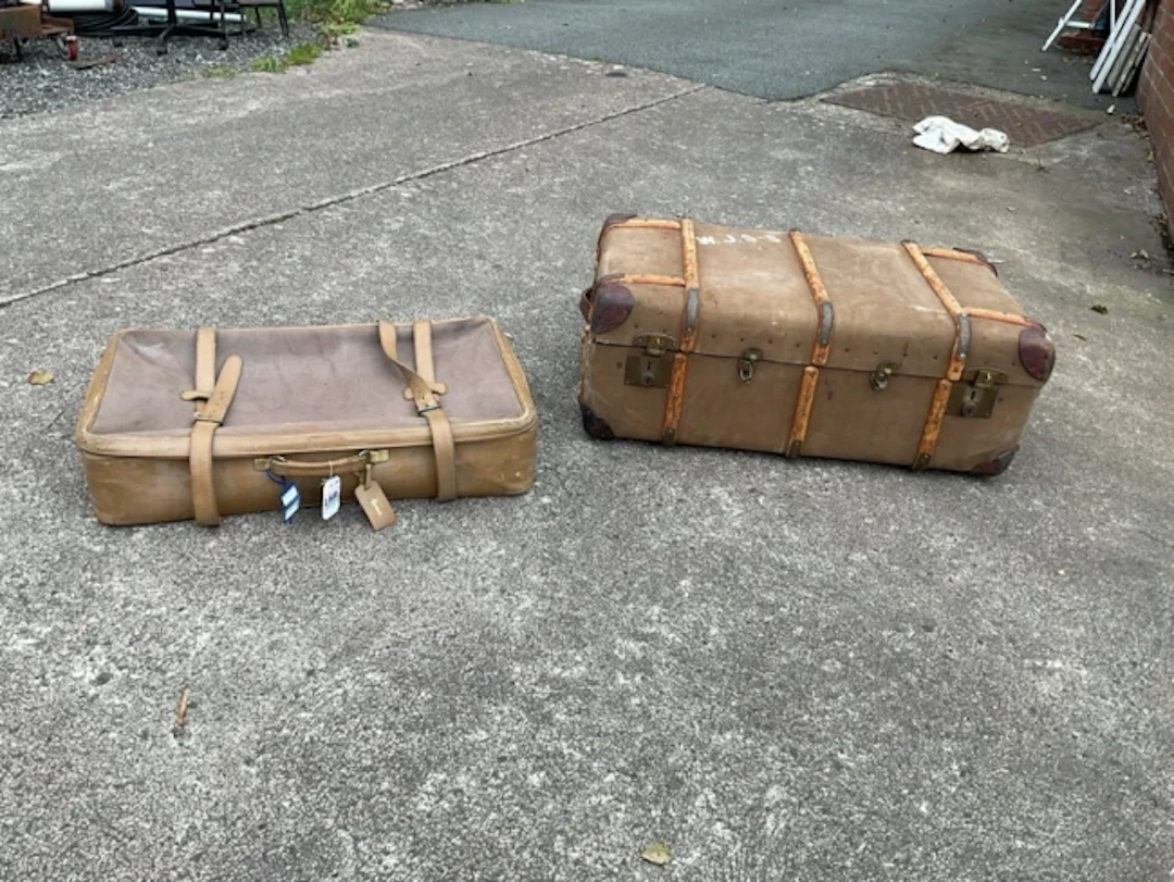 An old school type Pakawa trunk with brass mounts, wood bandings and