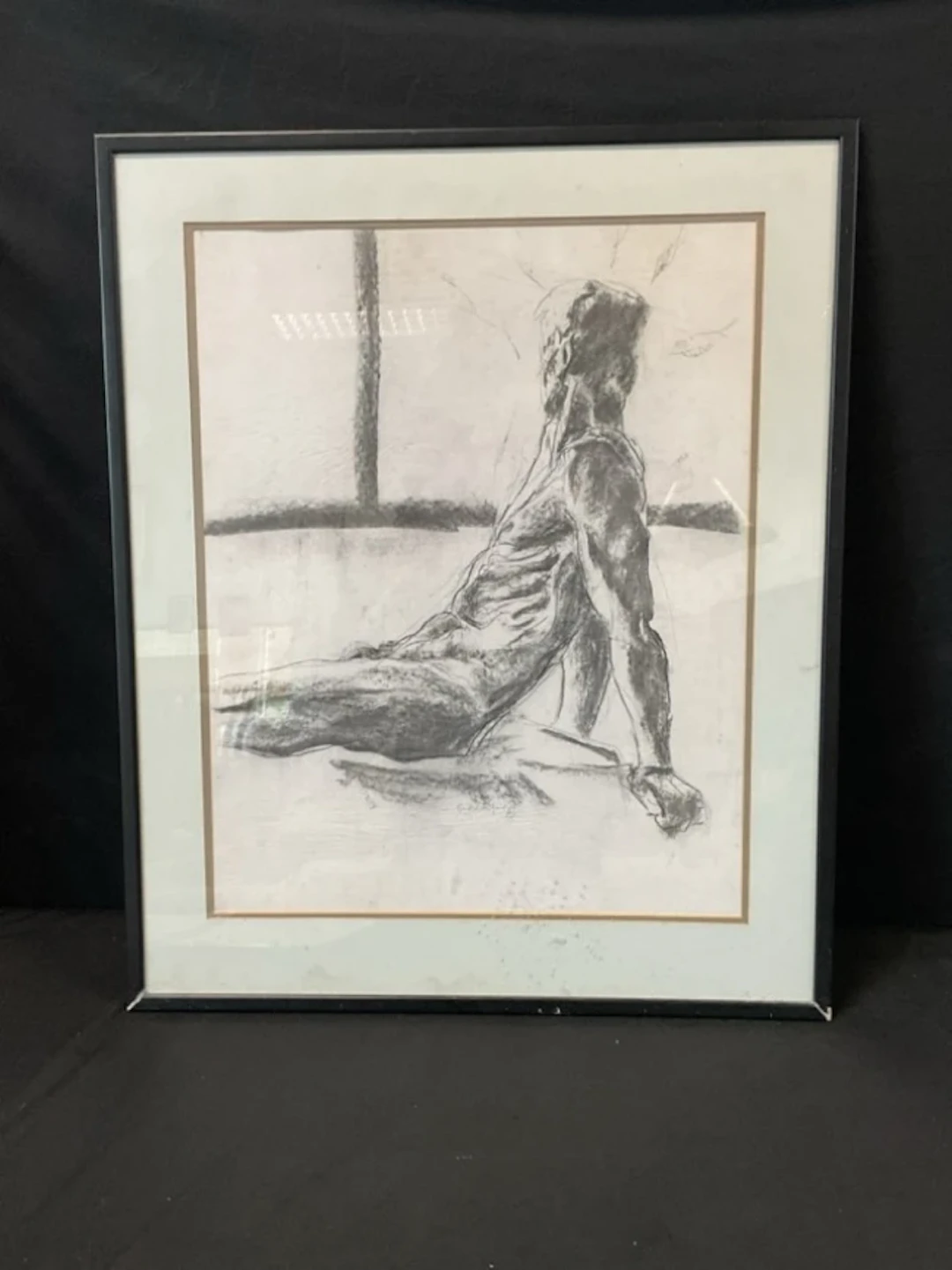 Tom Blanford, charcoal, figure study of a seated reclining nude, signed